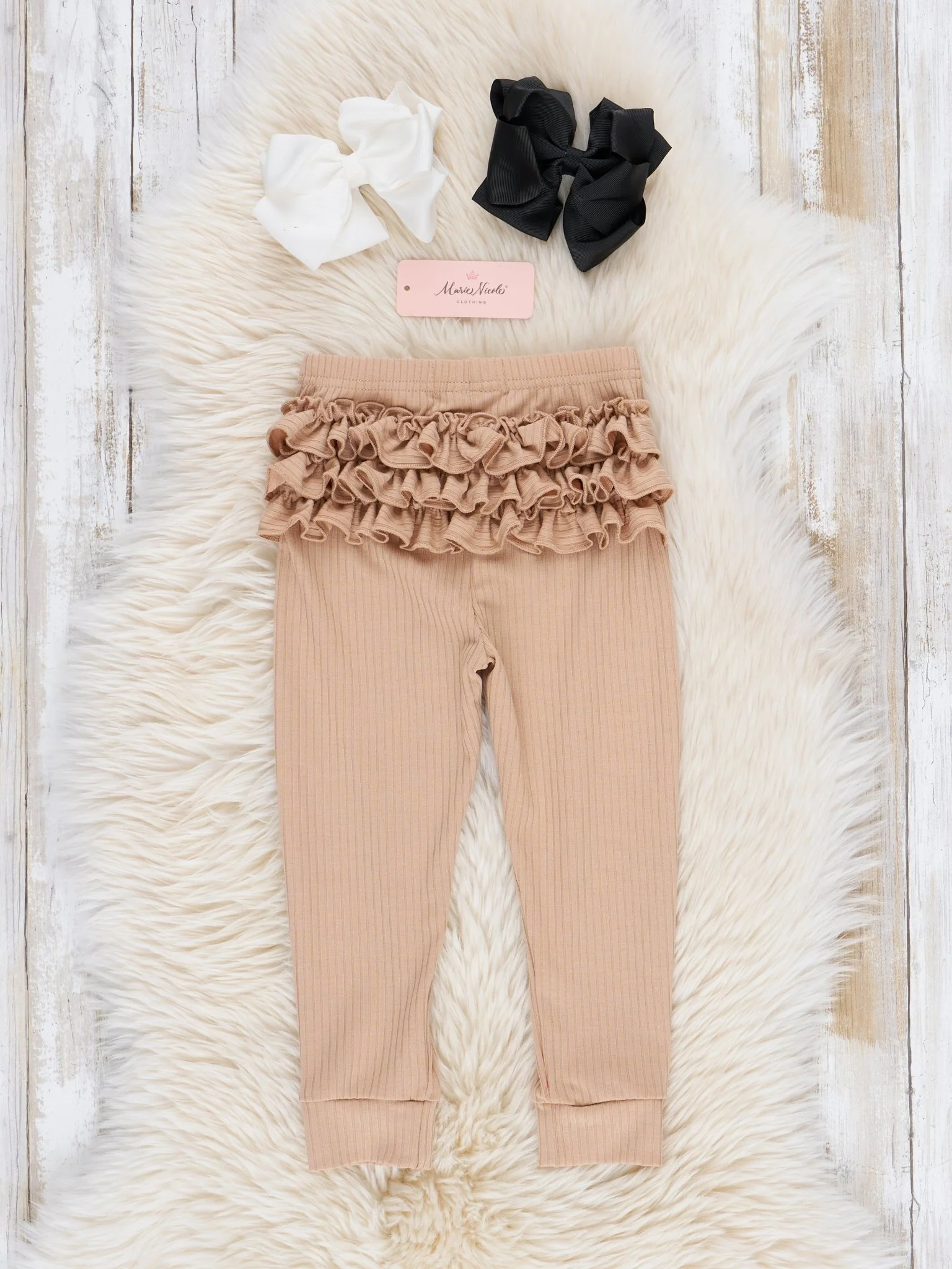 Tan Ribbed Ruffle Butt Leggings - Image 2