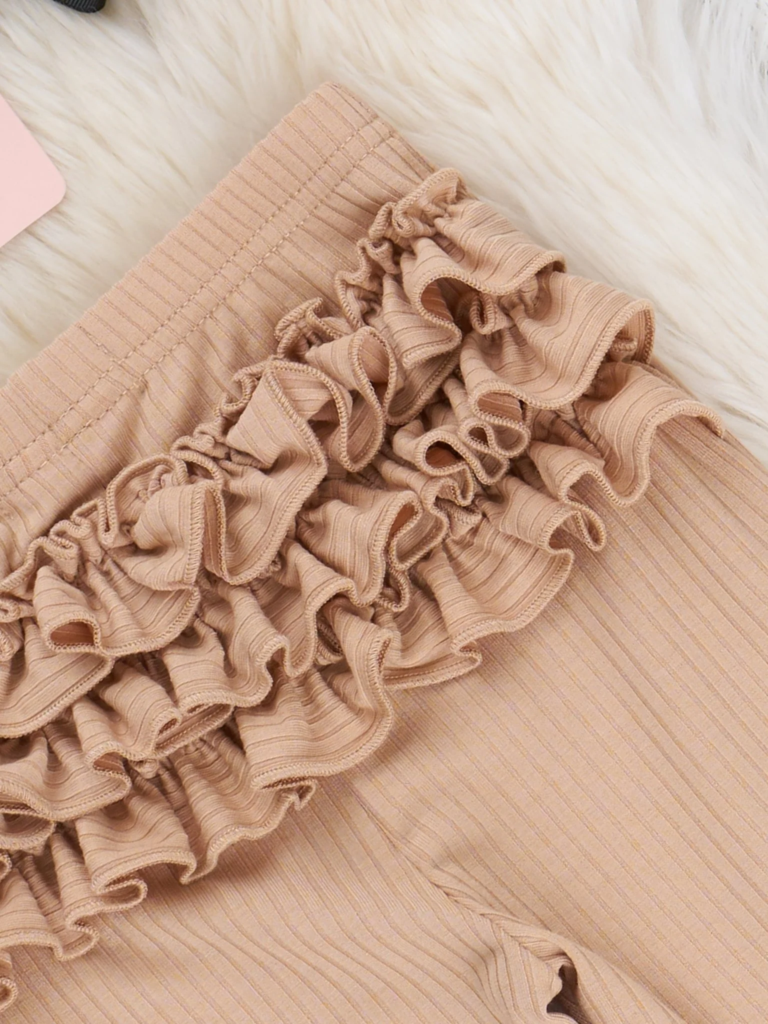 Tan Ribbed Ruffle Butt Leggings - Image 3