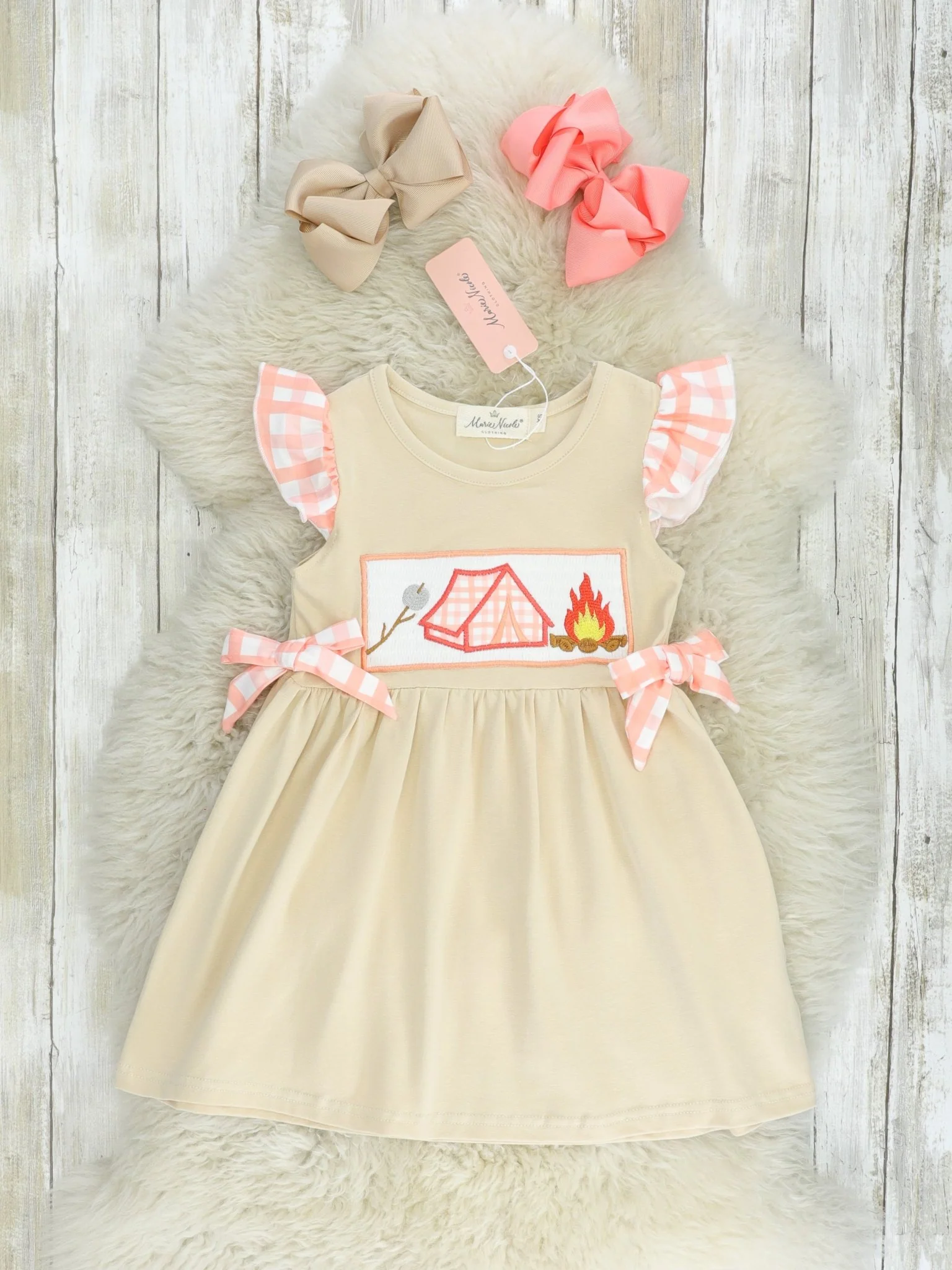 Tan Smocked Camping Dress