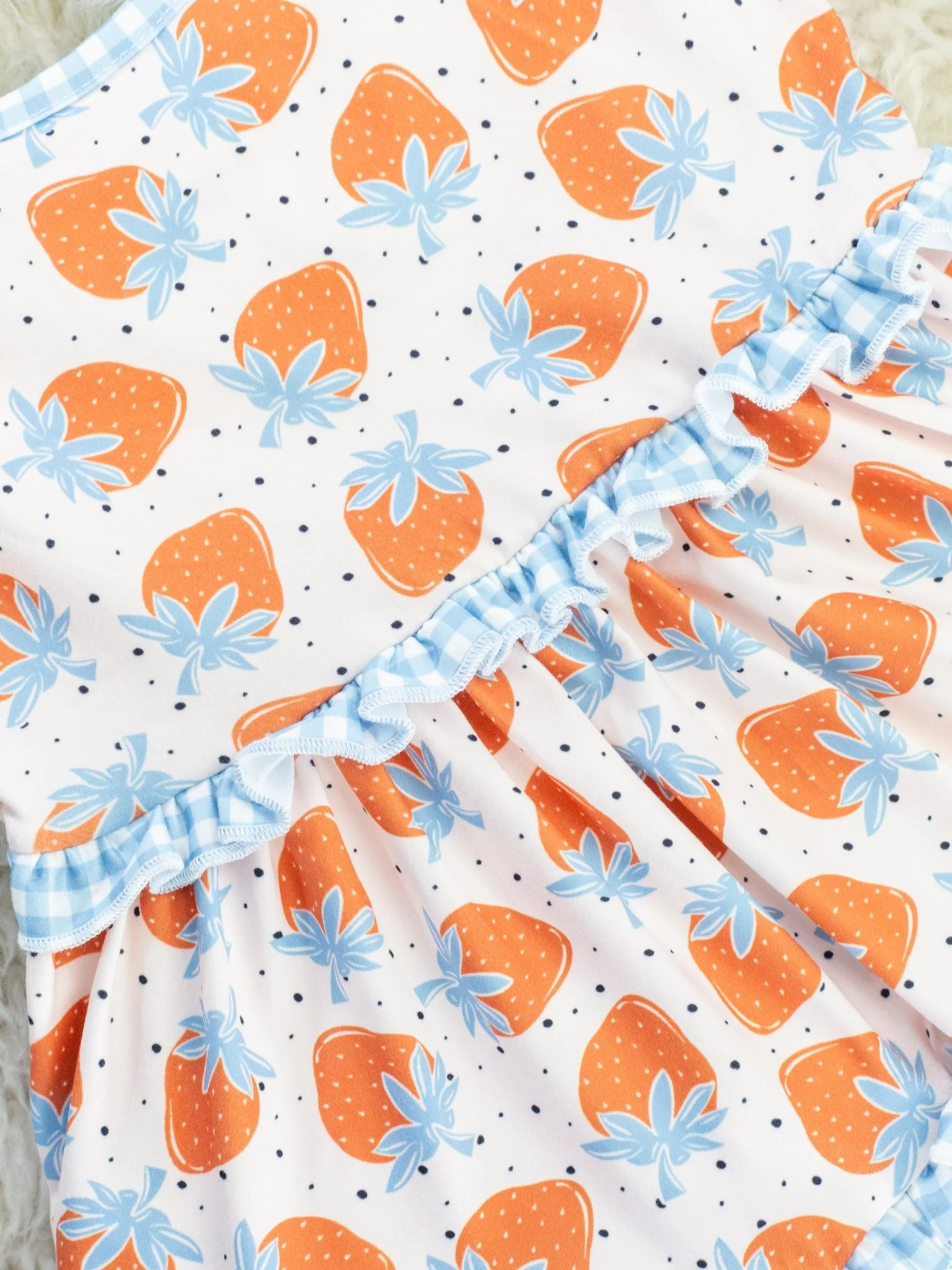 Tan Strawberry Gingham Ruffle Dress - Image 2