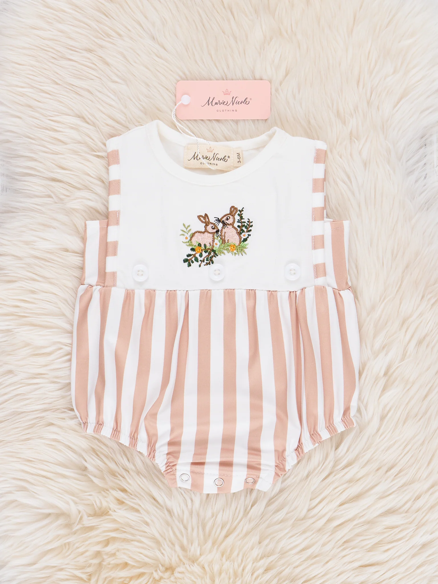 Tan Striped Bunny Romper