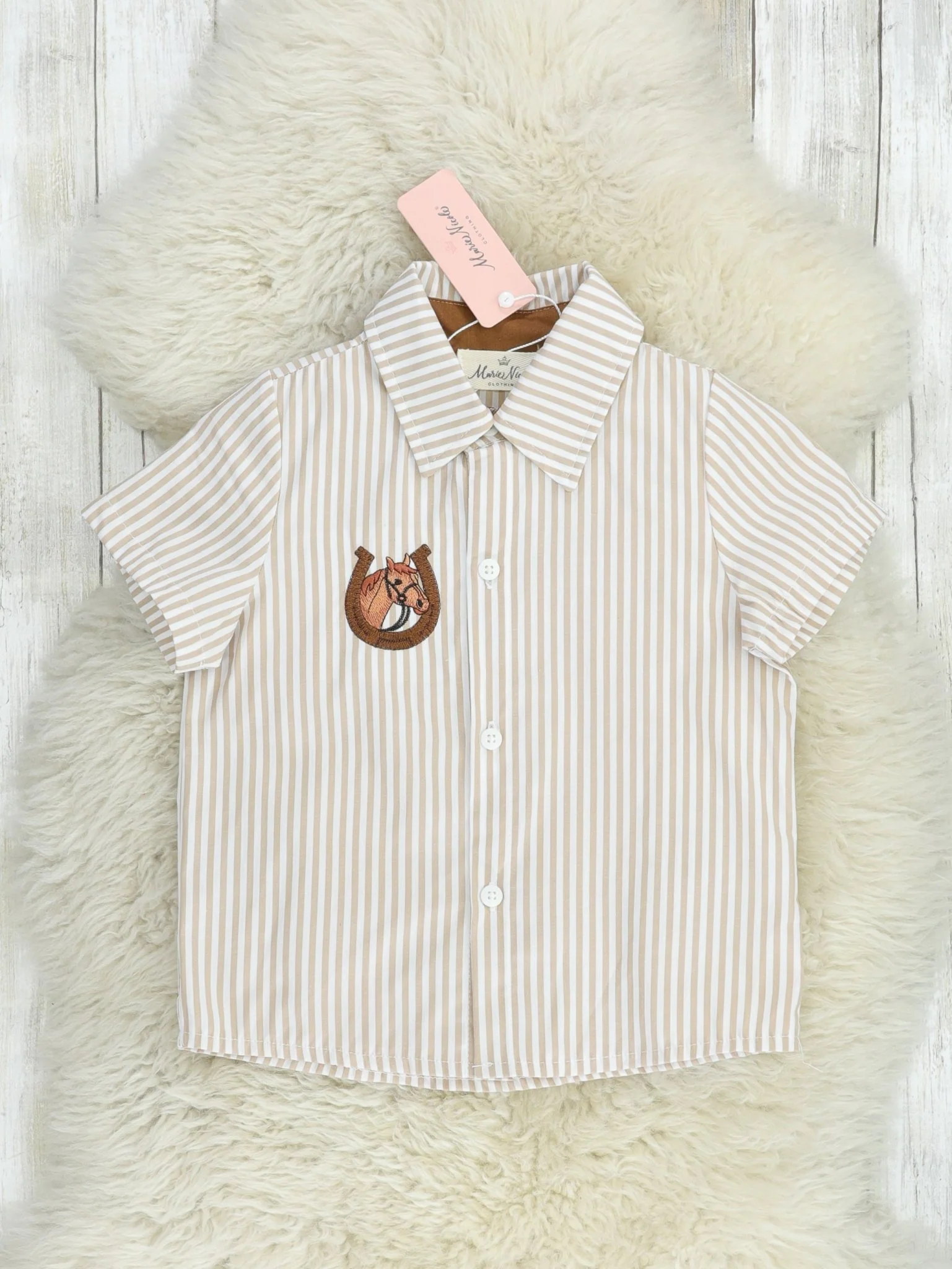 Tan Striped Horse Polo