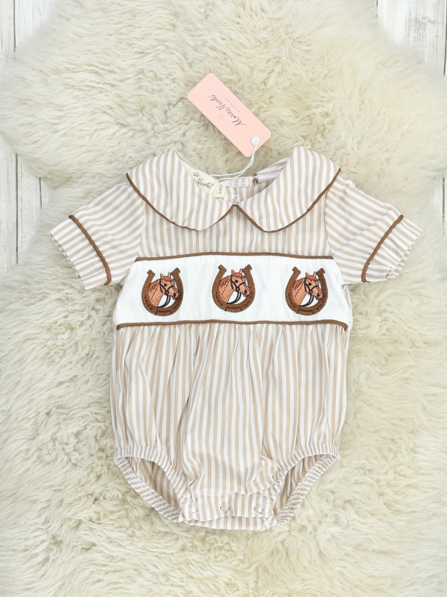 Tan Striped Horse Romper