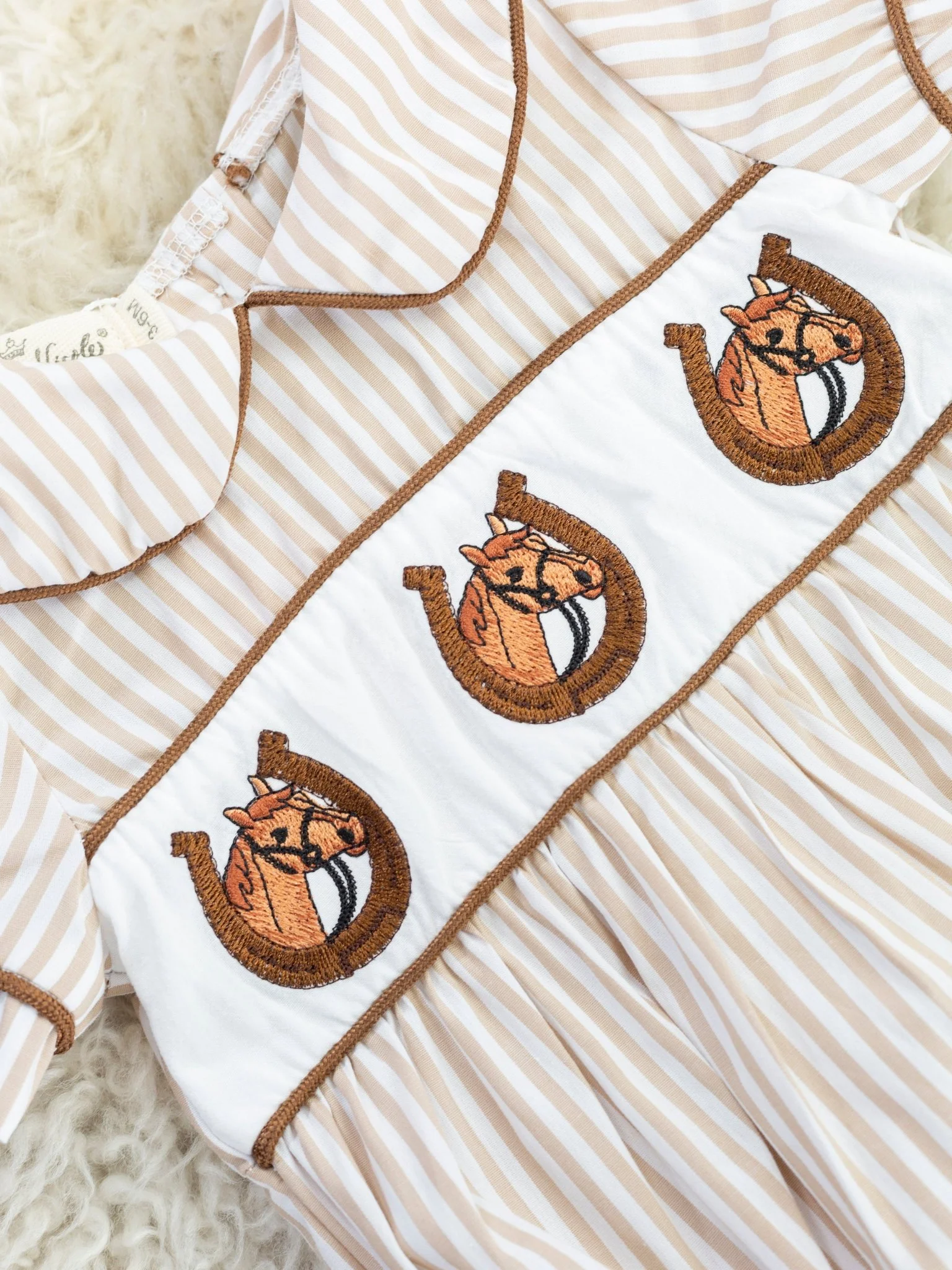 Tan Striped Horse Romper - Image 2