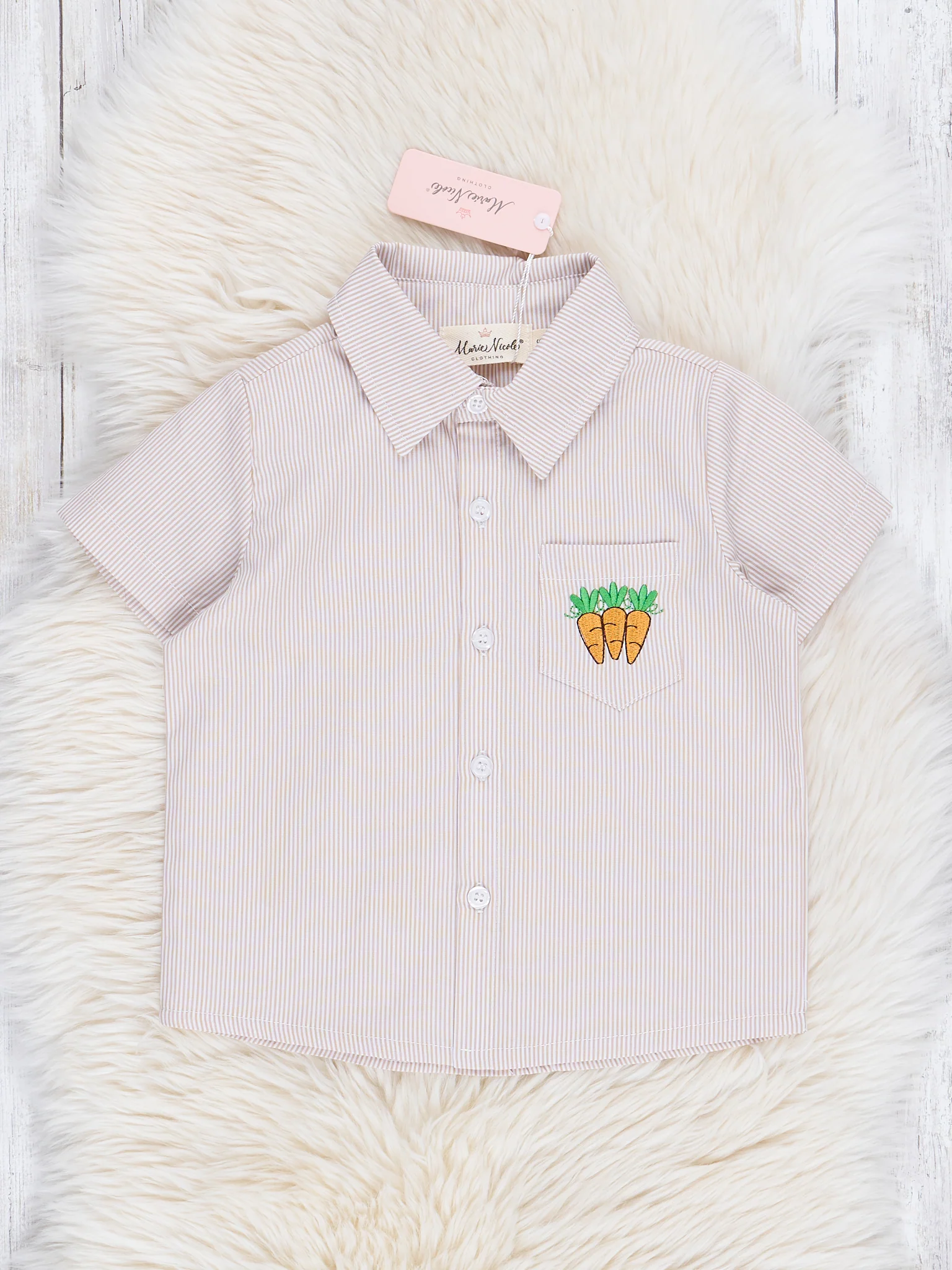 Tan Stripes Embroidered Carrot Button Up Shirt - Image 2