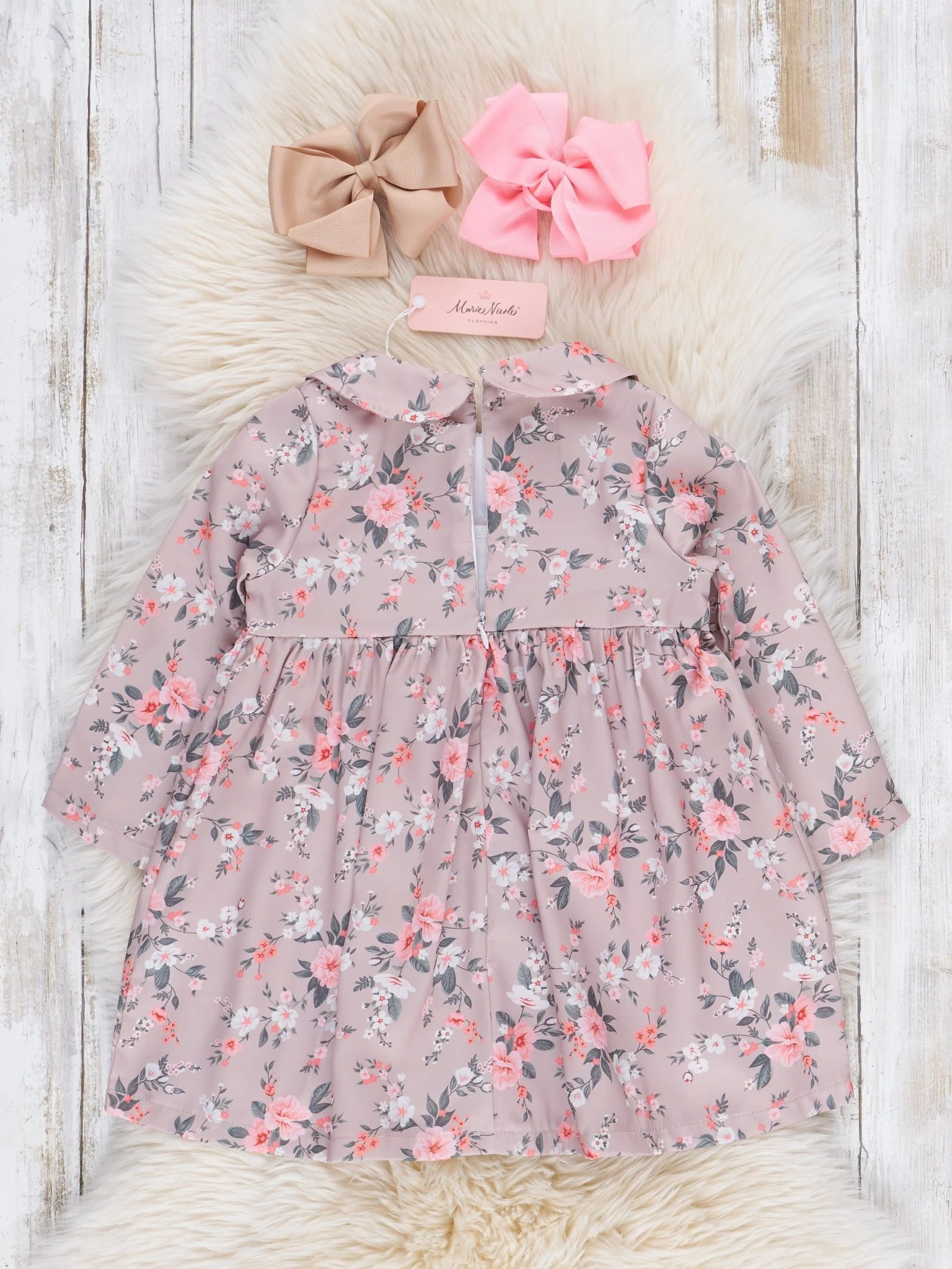 Tan Vintage Florals Smocked Dress - Image 2
