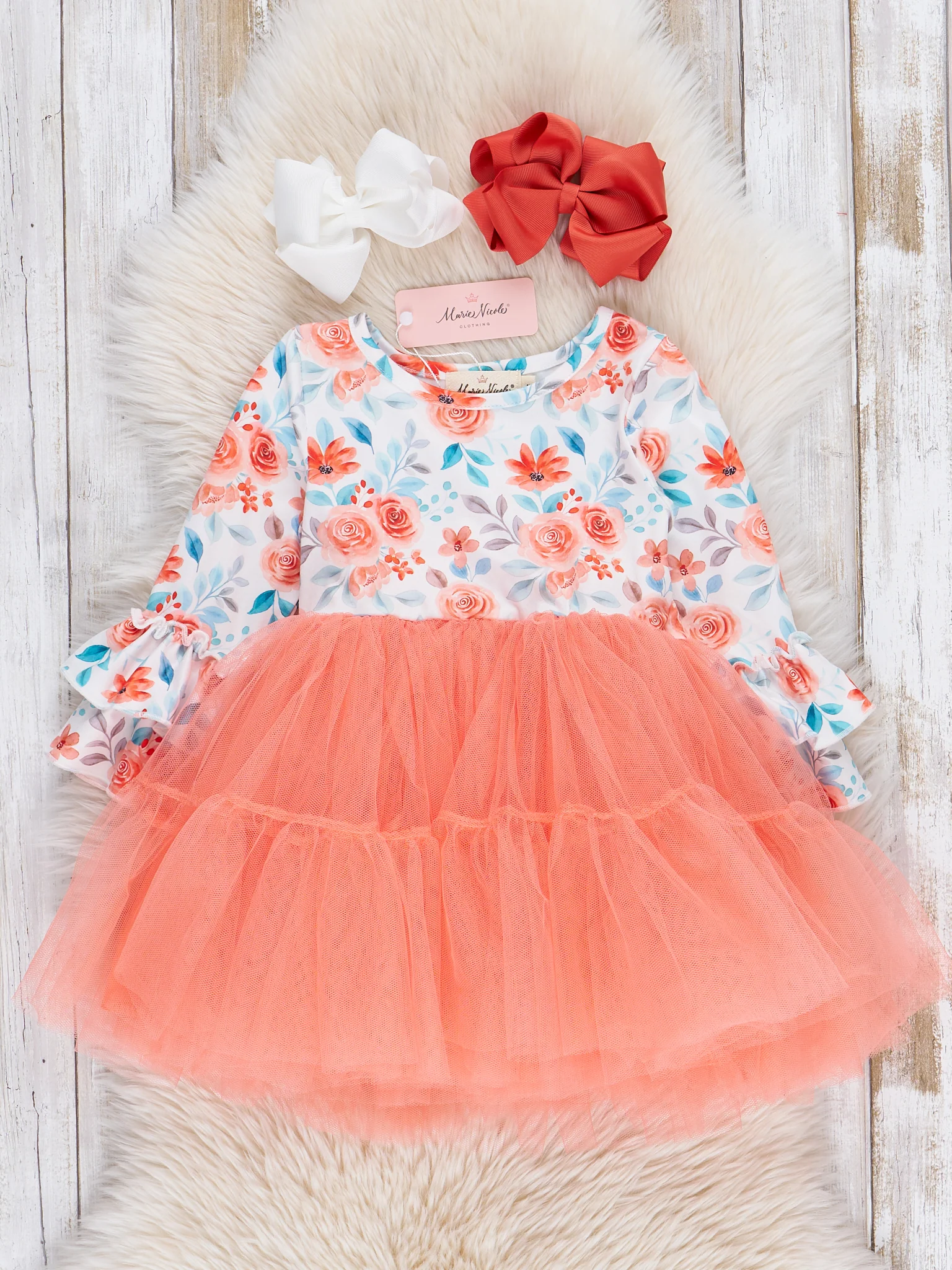 Tangerine Blooms Tulle Dress