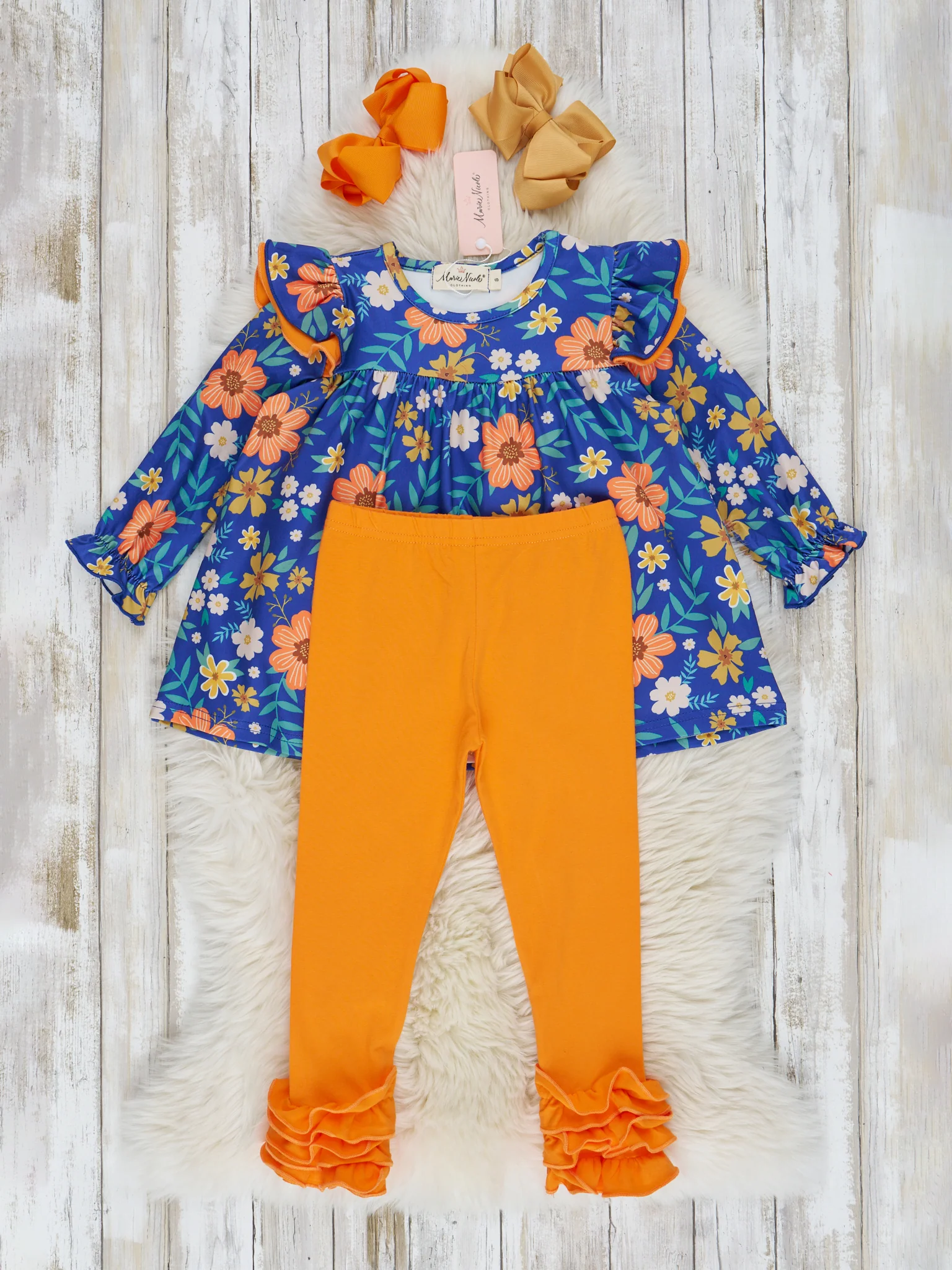 Tangerine & Blue Floral Ruffle Outfit - Image 2