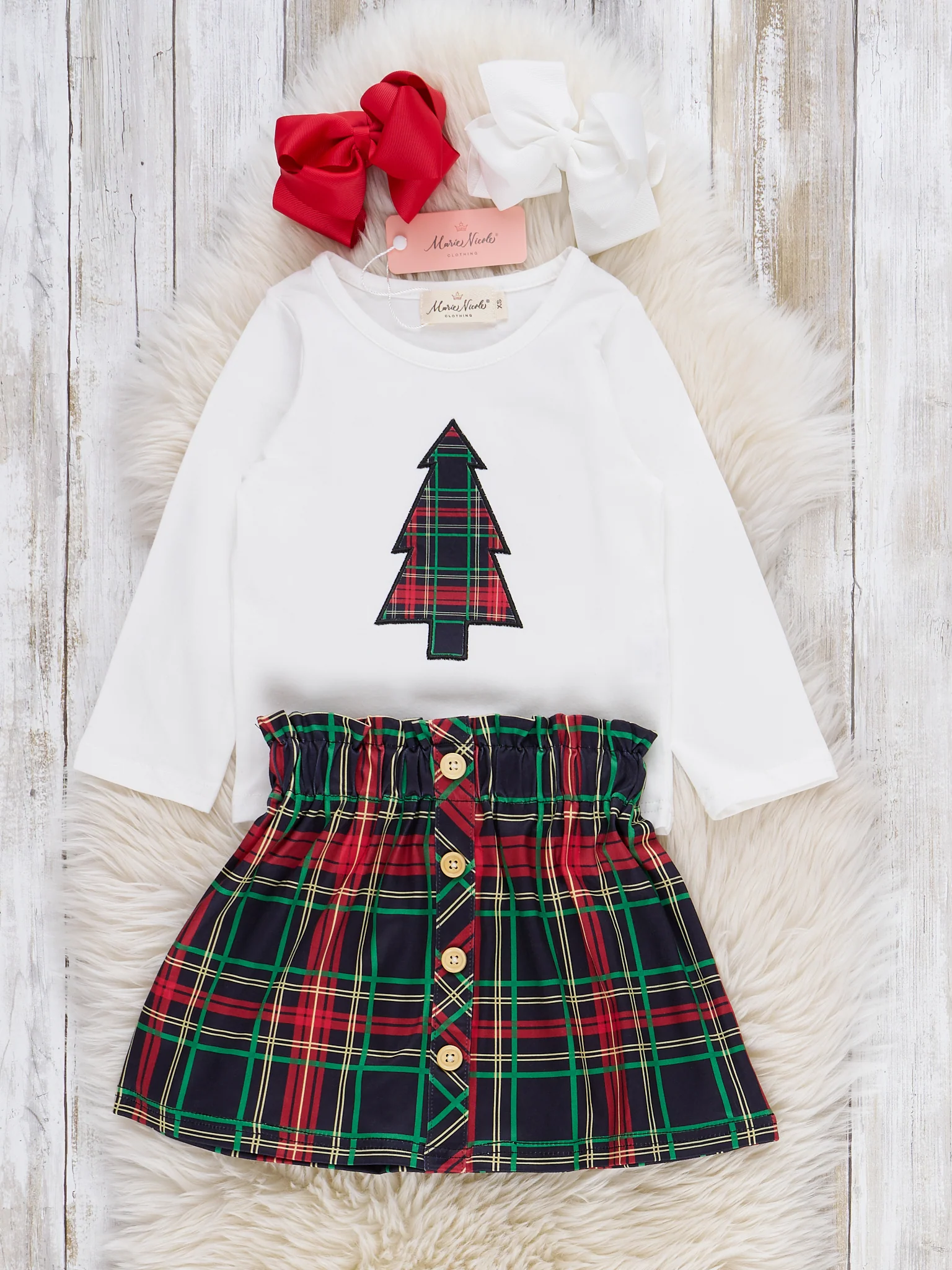 Tartan Christmas Tree Embroidered Skirt Outfit - Image 2