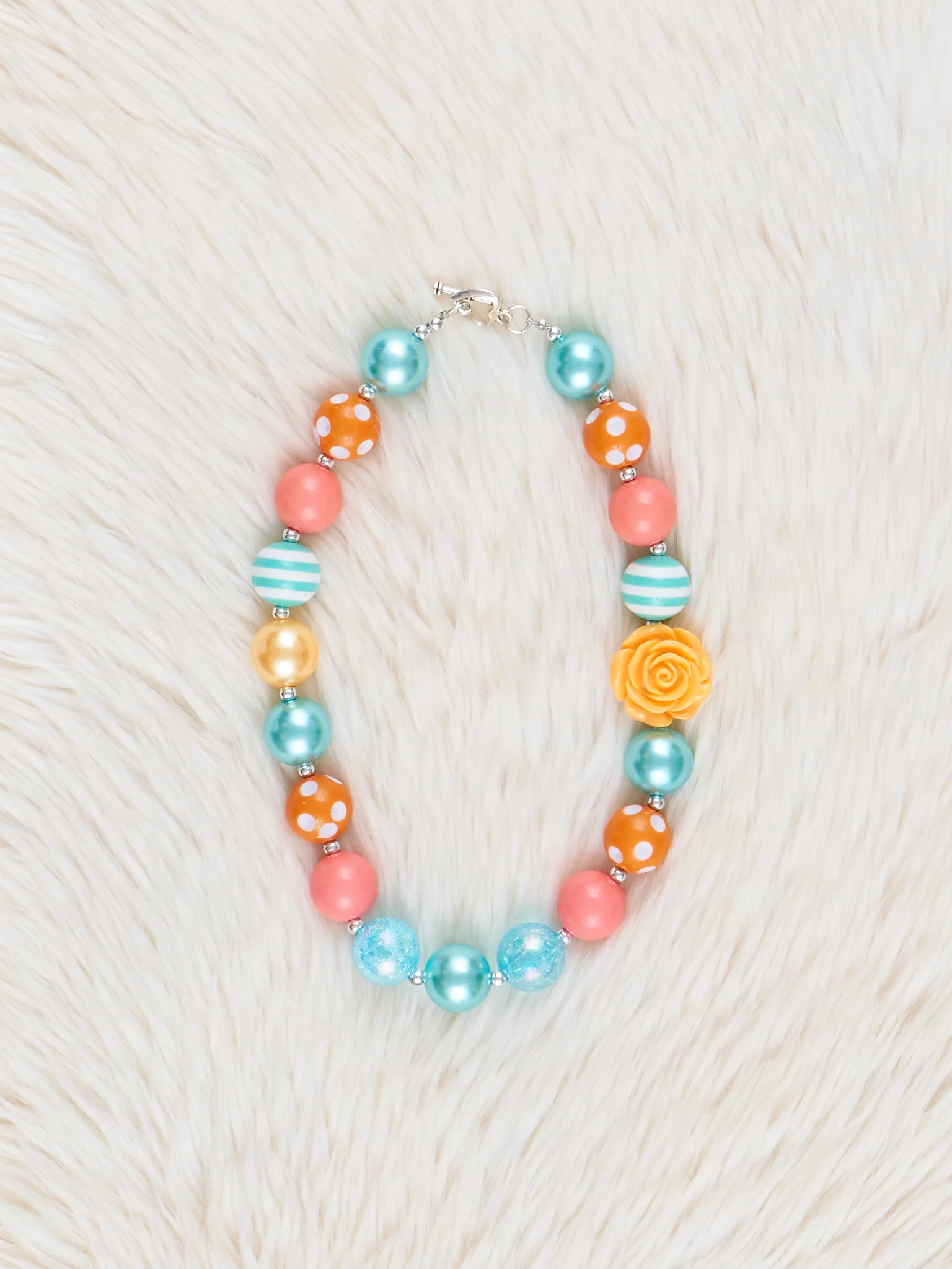Teal & Orange Rose Bubblegum Necklace