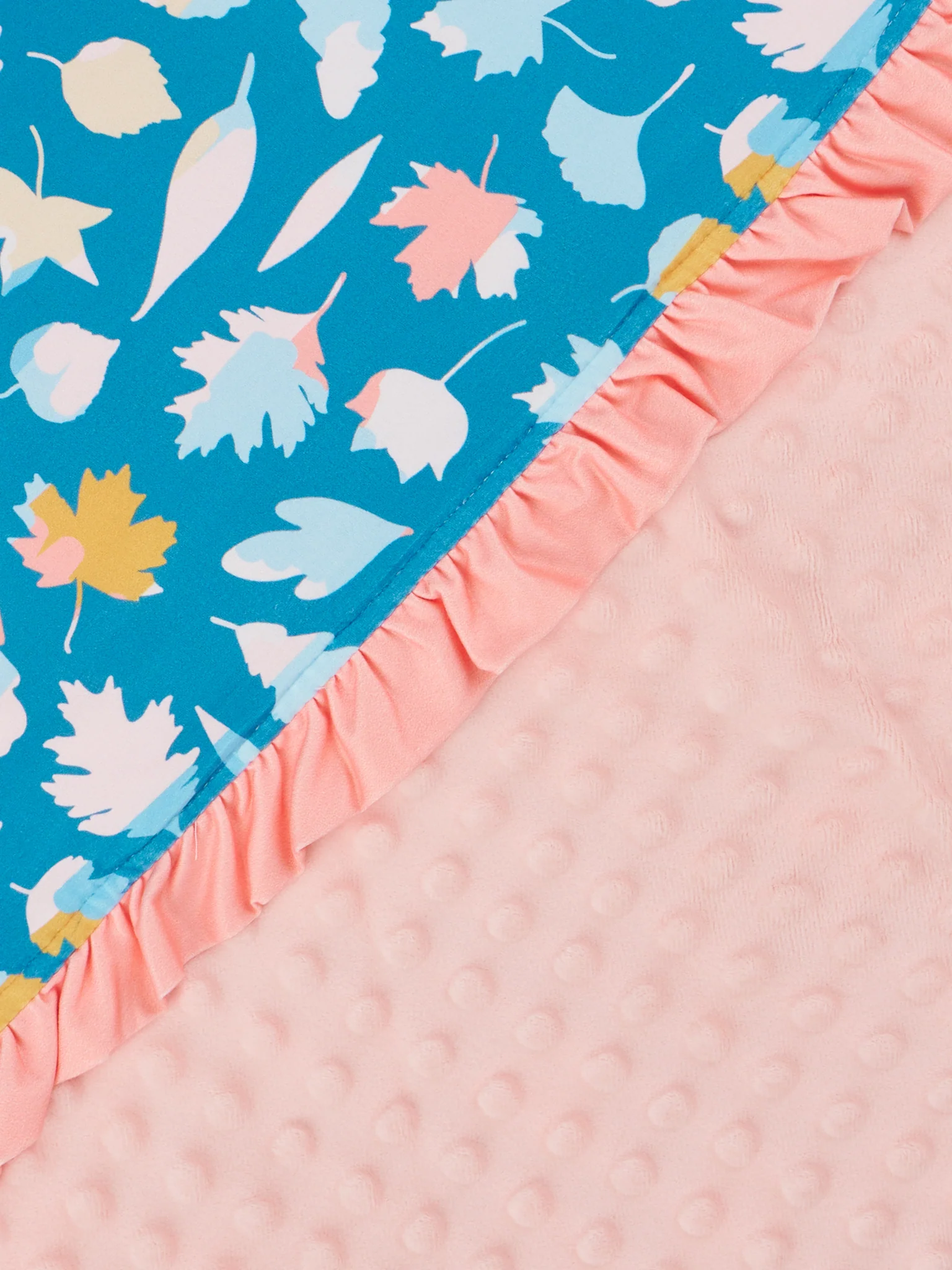 Teal & Coral Autumn Leaves Ruffle Minky Blanket - Image 2