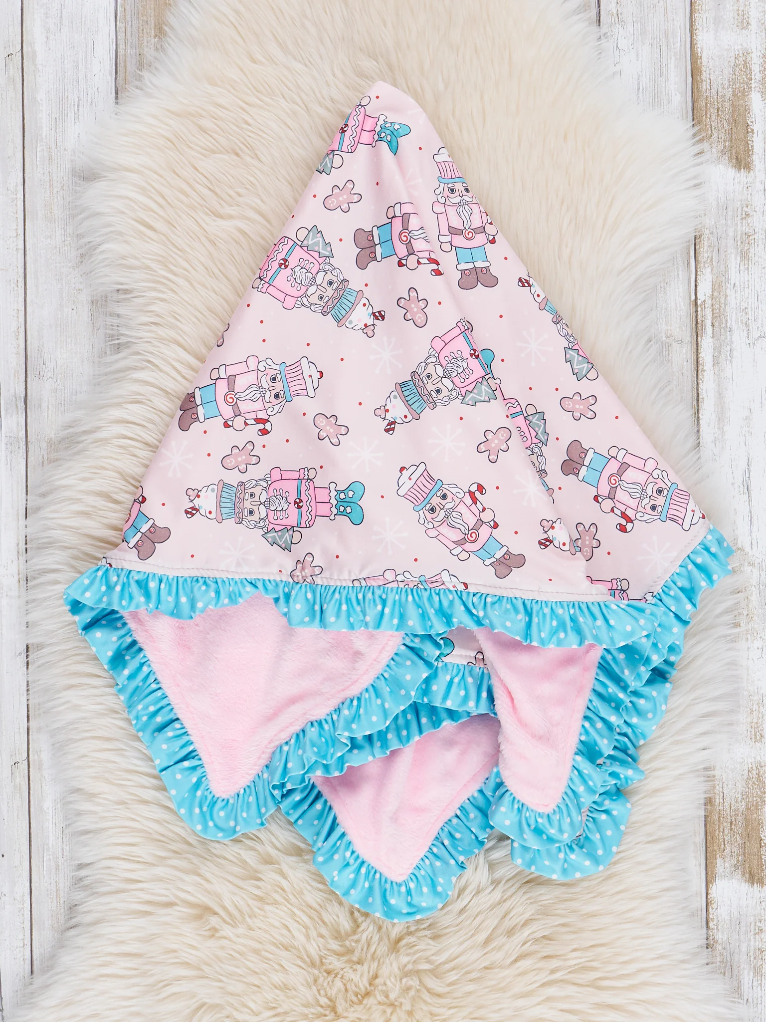 Teal Dots Nutcraker Ruffle Minky Blanket