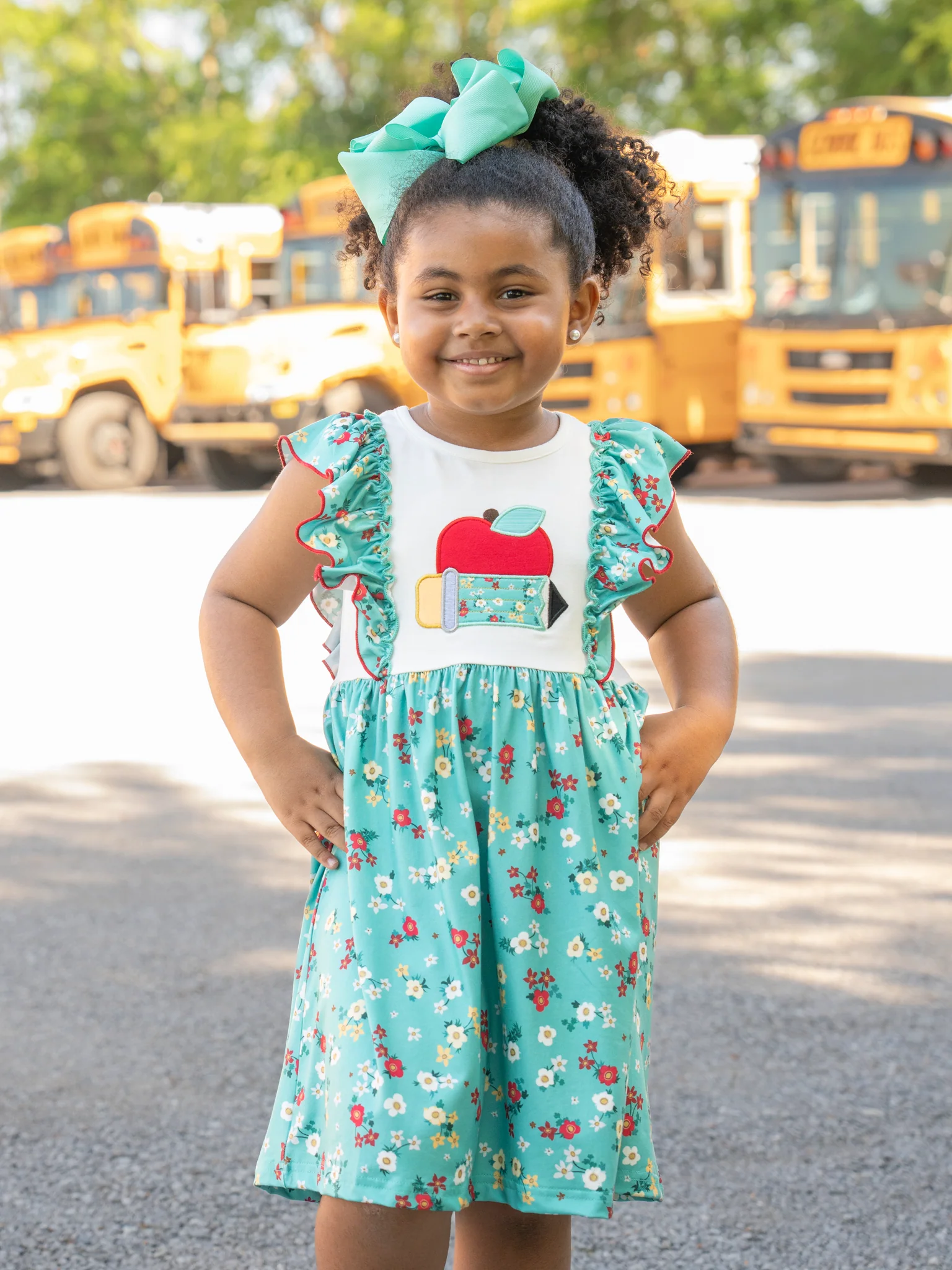 Teal Floral School Time Ruffle Dress - Image 2