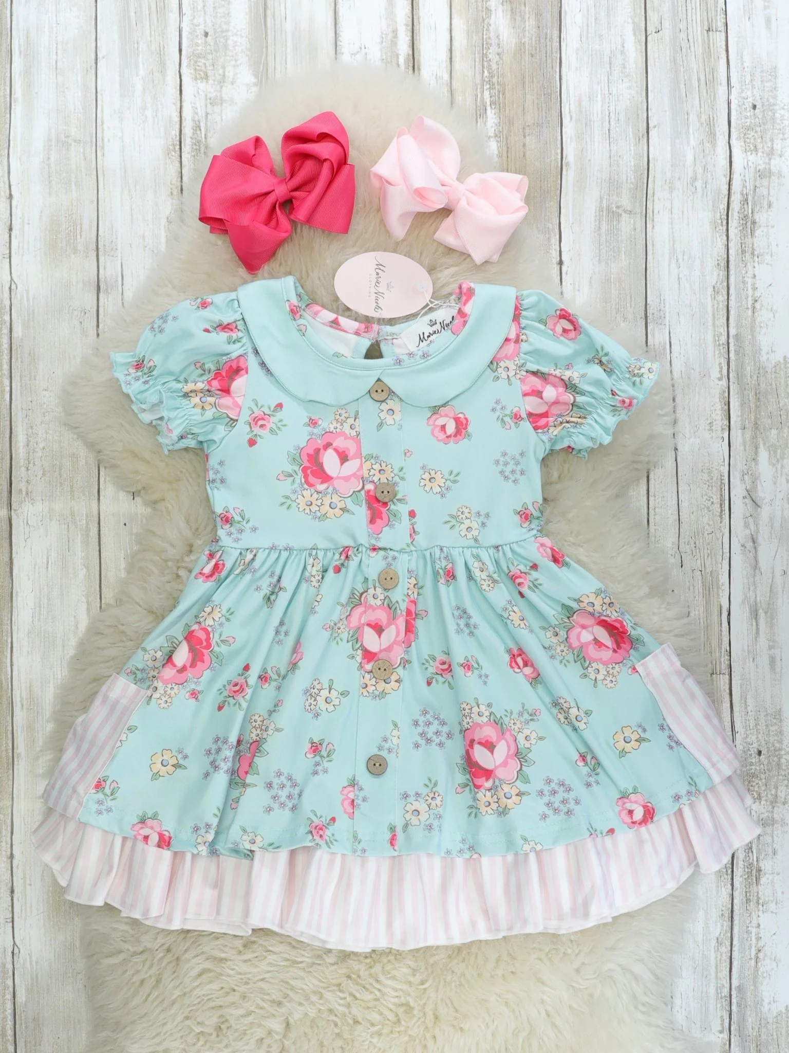 Teal Floral Vintage Pocket Dress