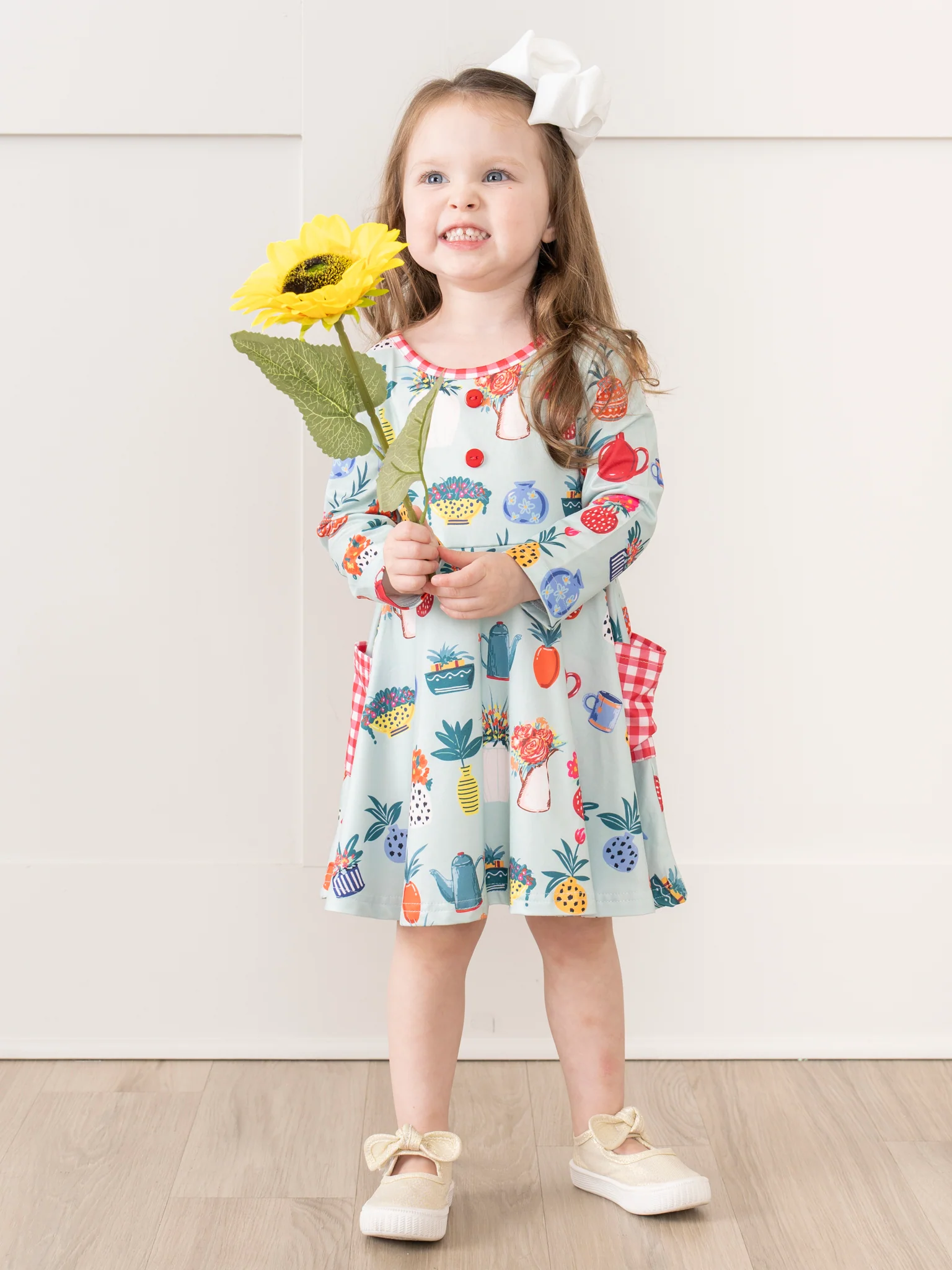 Teal Gardening Gingham Pocket Dress - Image 3