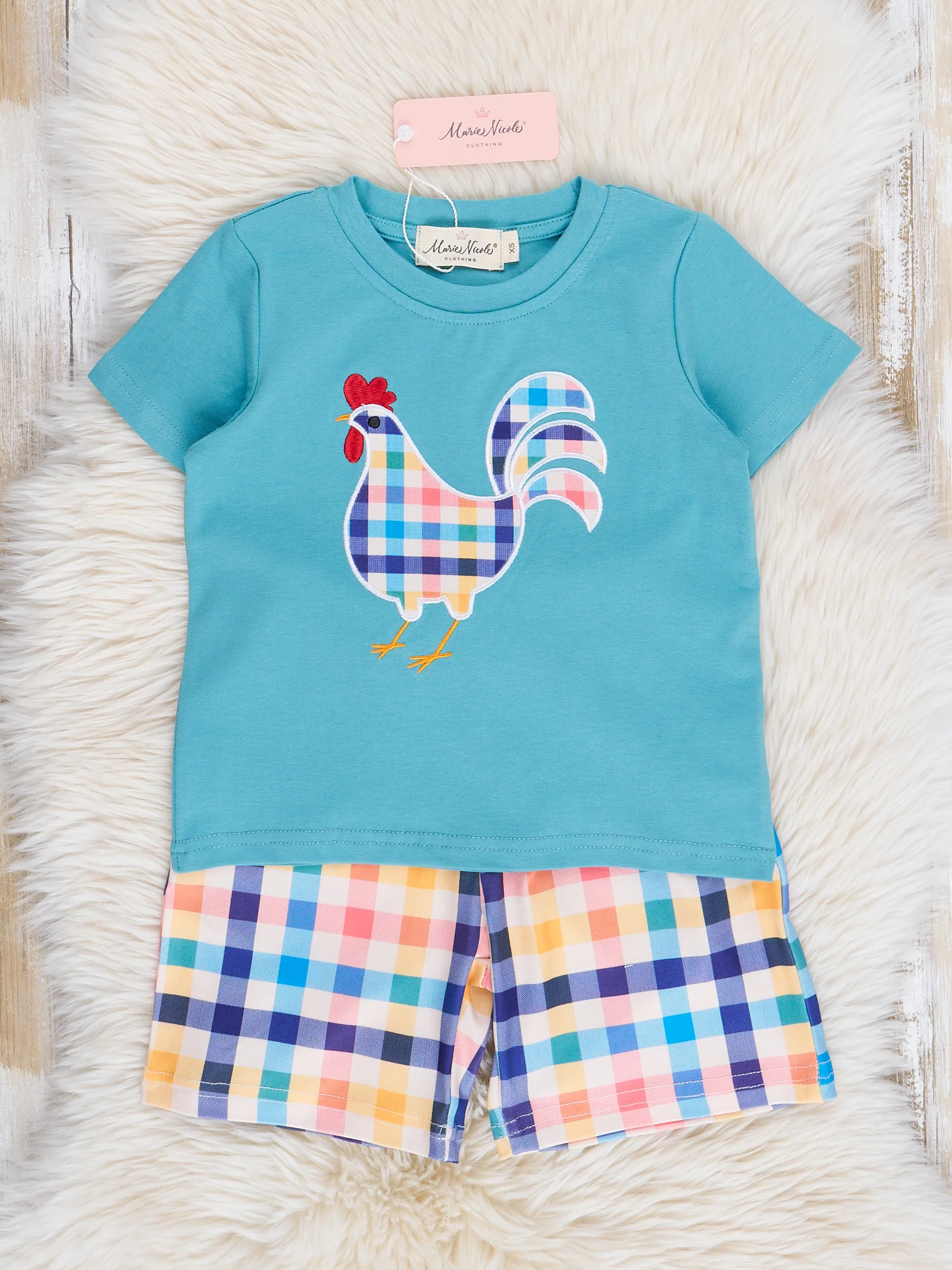 Teal Gingham Chicken Outfit