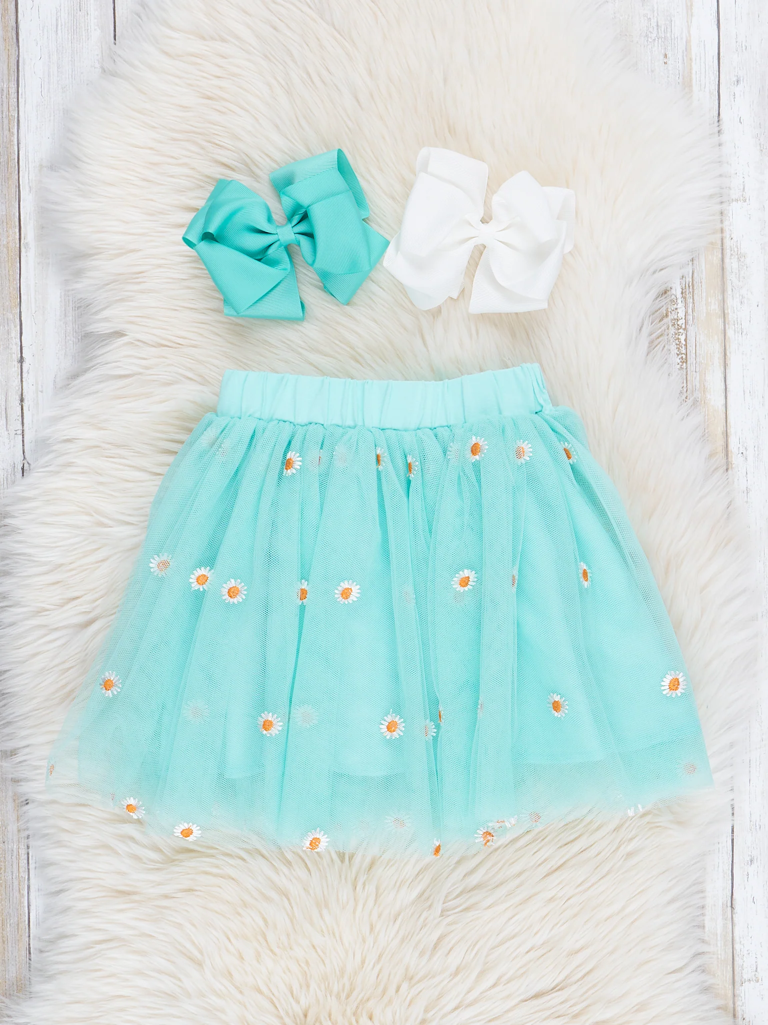 Teal Happy Daisy Outfit w/ Tulle Skirt - Image 3