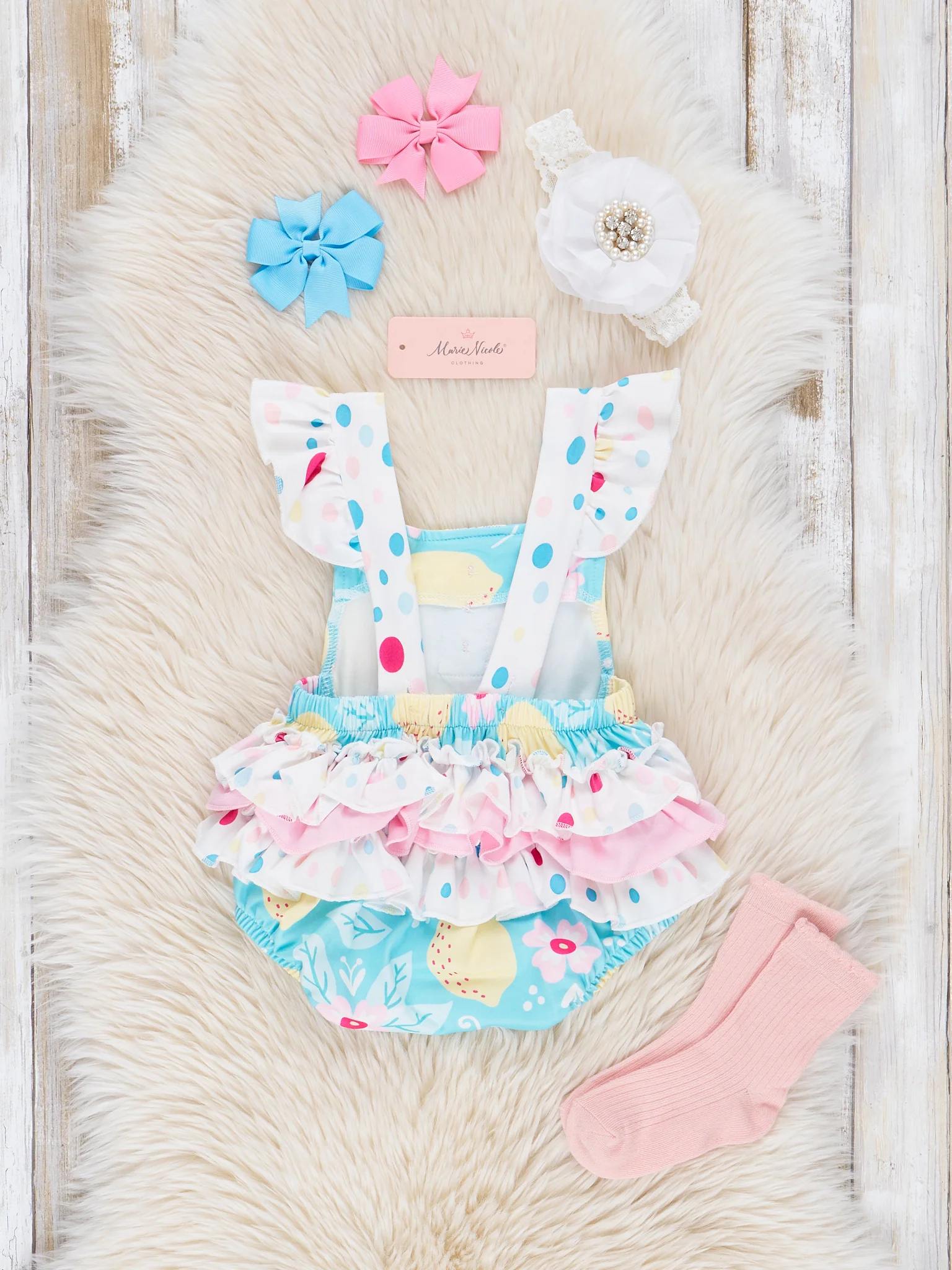 Teal Lemon Drops Ruffle Bubble Romper - Image 3