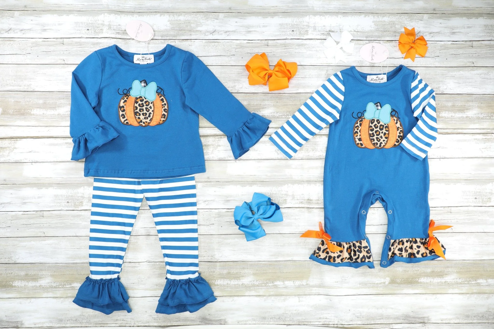 Teal Leopard Pumpkin Ruffle Romper - Image 2