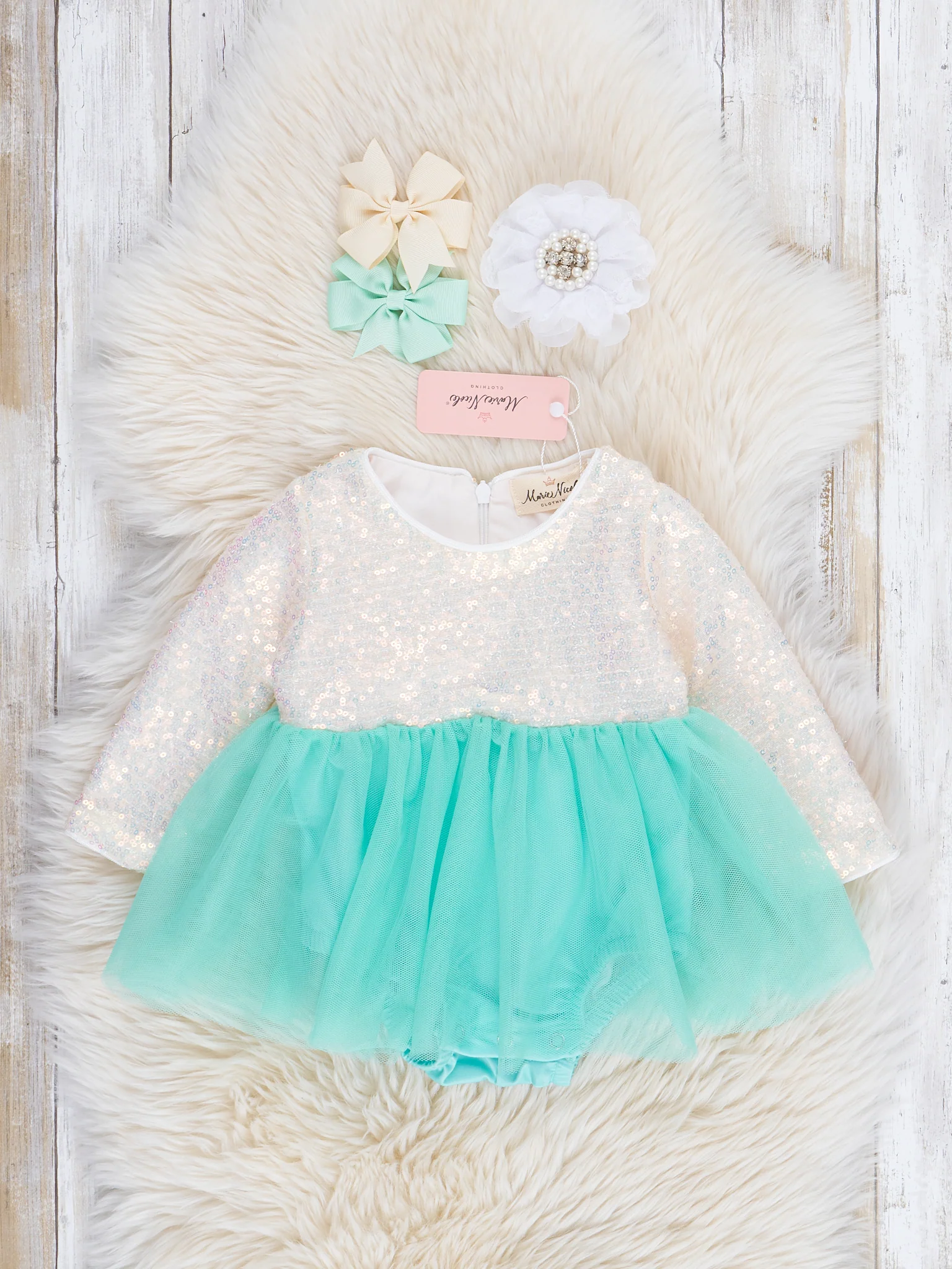 Teal Sequin Top Tulle Romper