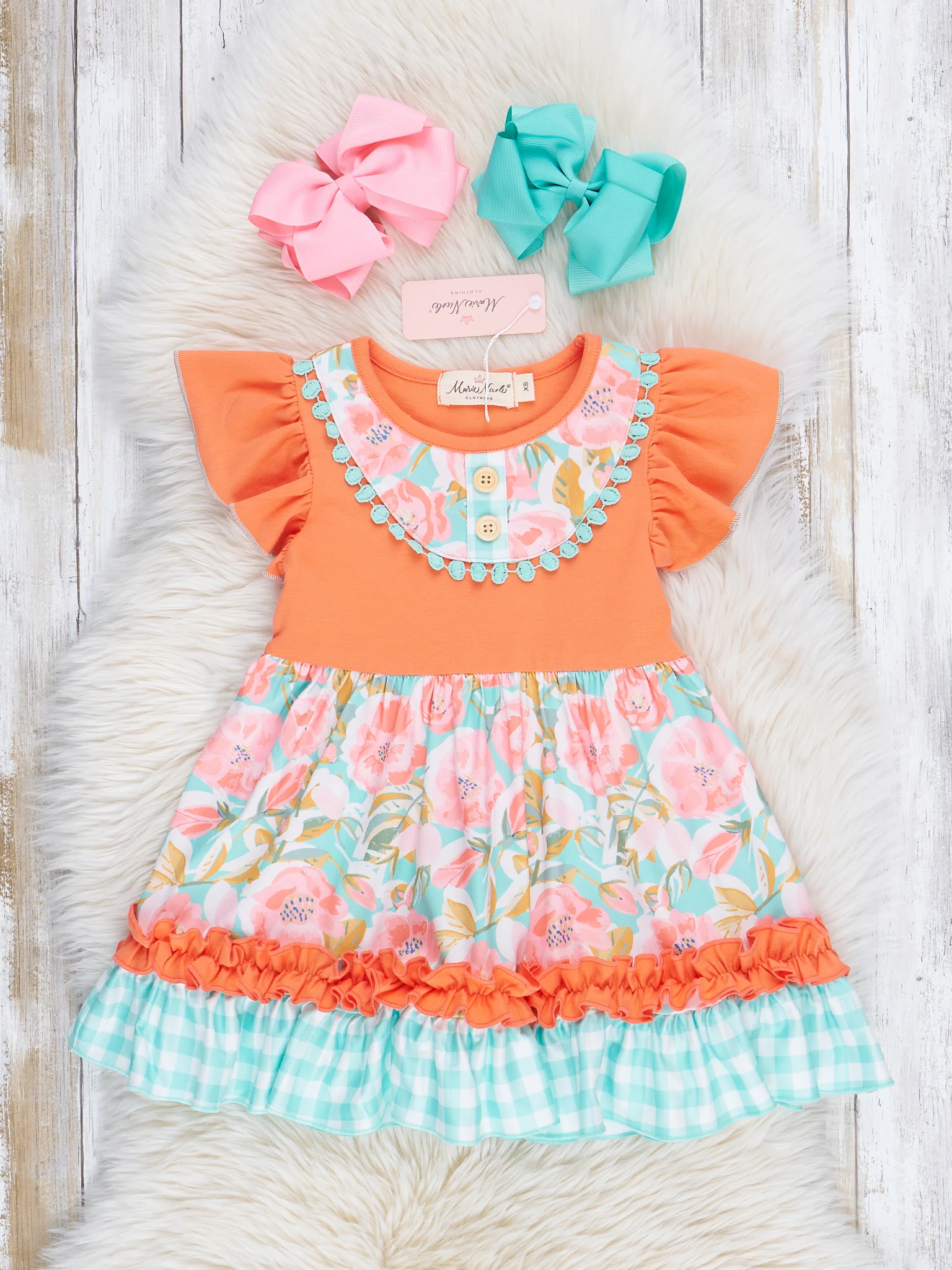 Teal & Orange Watercolor Florals Ruffle Dress - Image 2