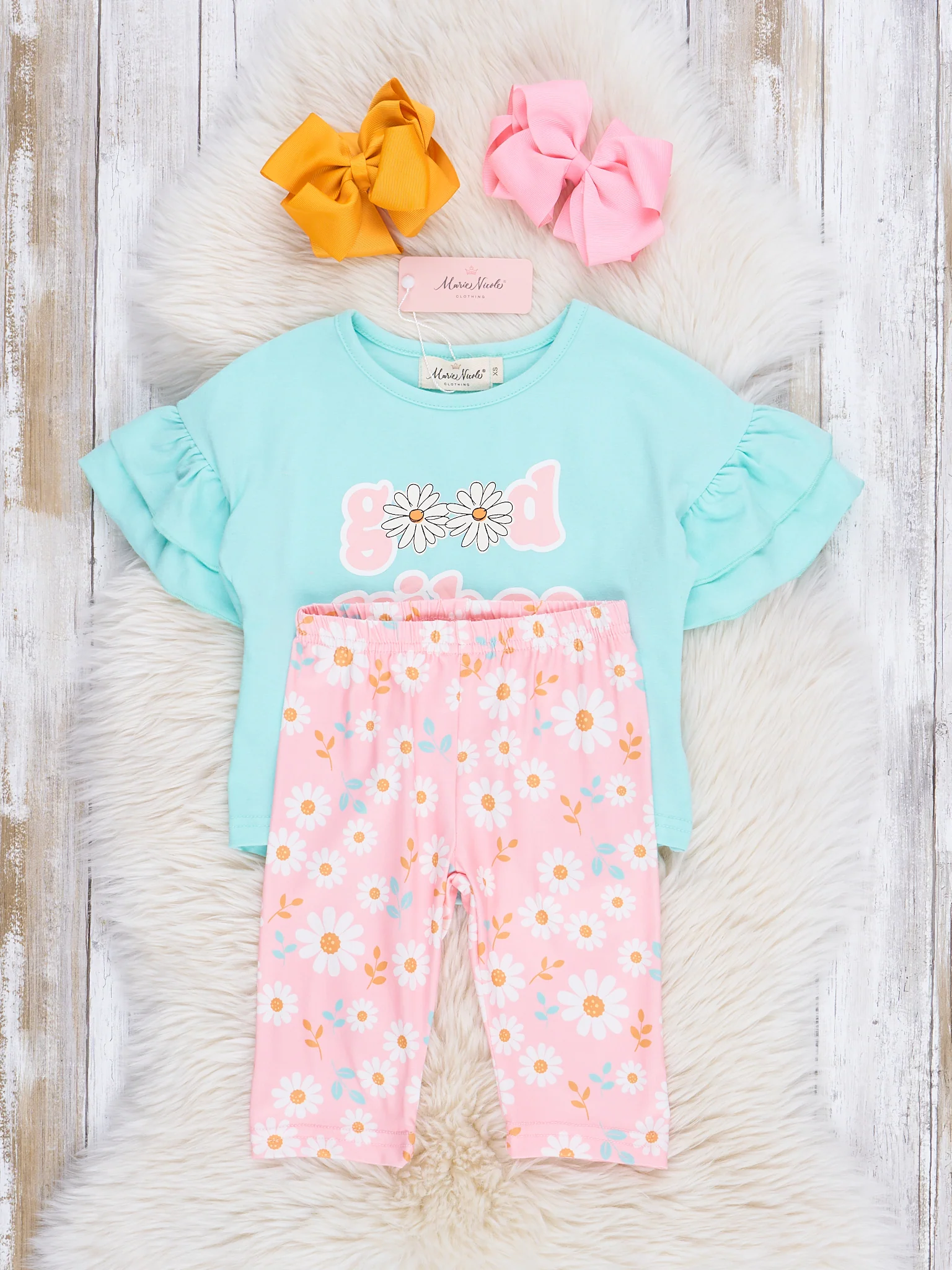 Teal & Pink Floral Good Vibes Ruffle Outfit - Image 2
