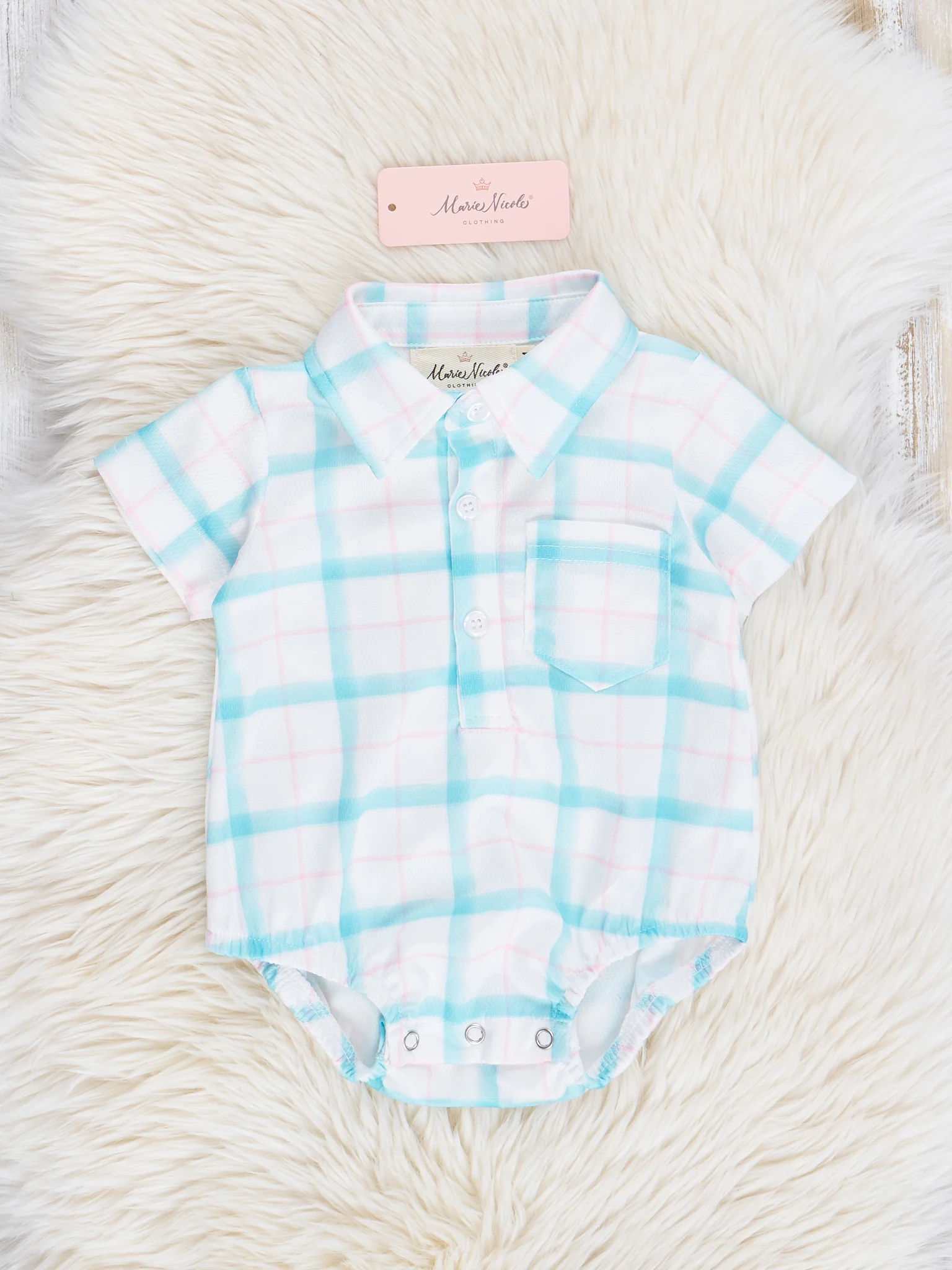 Teal & Pink Plaid Polo Bubble Romper