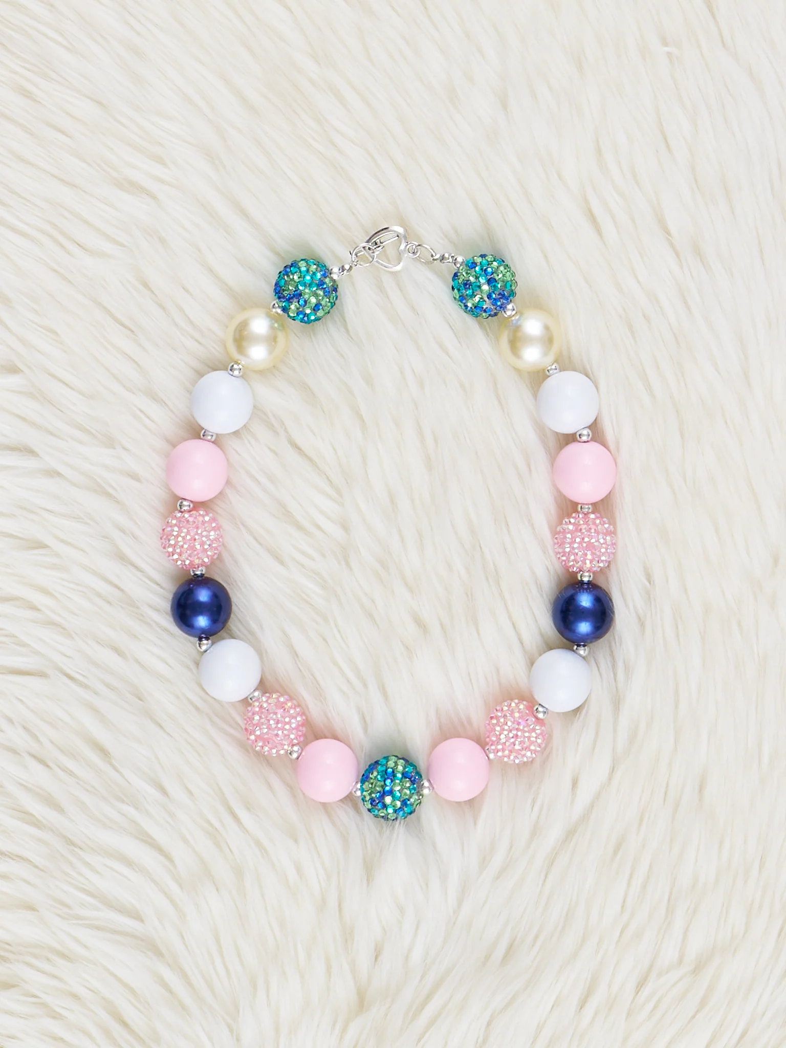 Teal & Pink Sparkle Bubblegum Necklace
