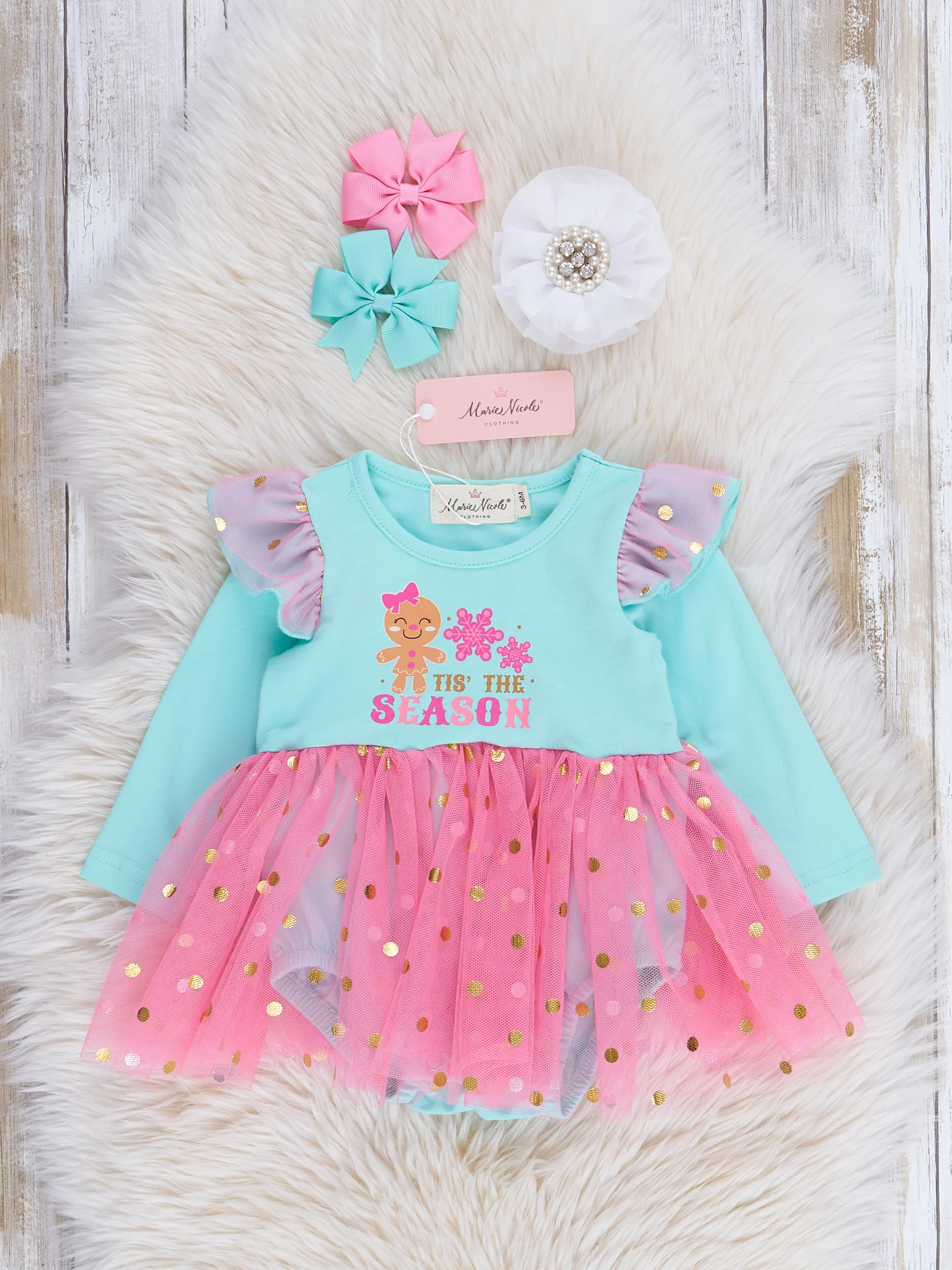 Teal & Pink 'Tis the Season Tulle Bubble Romper