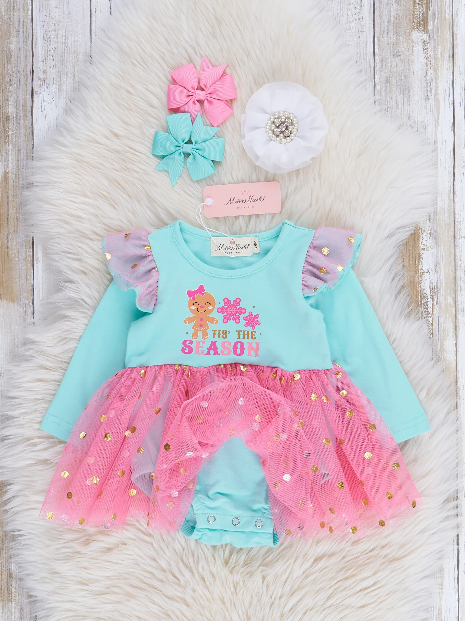 Teal & Pink 'Tis the Season Tulle Bubble Romper - Image 2