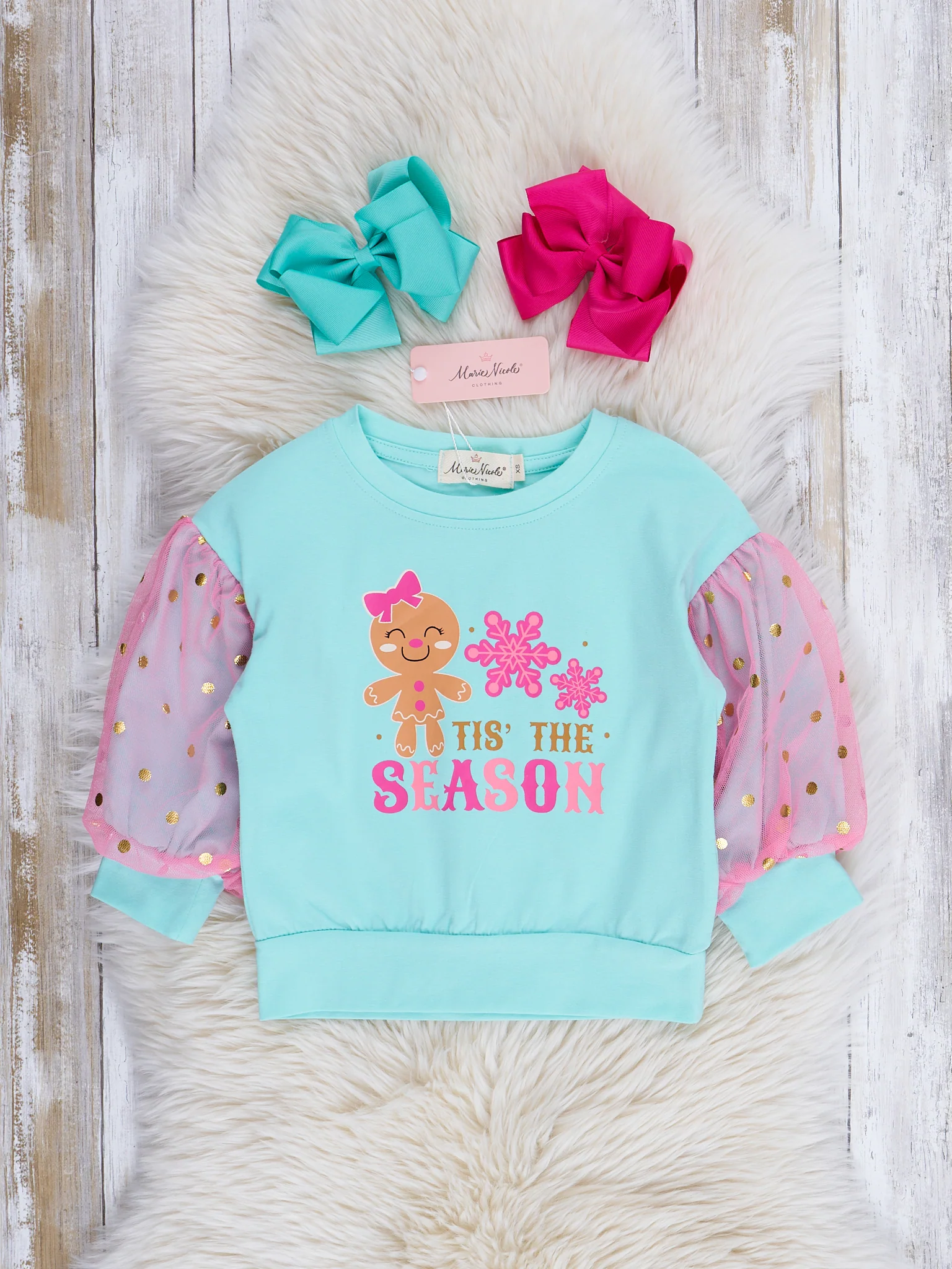 Teal & Pink 'Tis the Season Tulle Sleeve Shirt