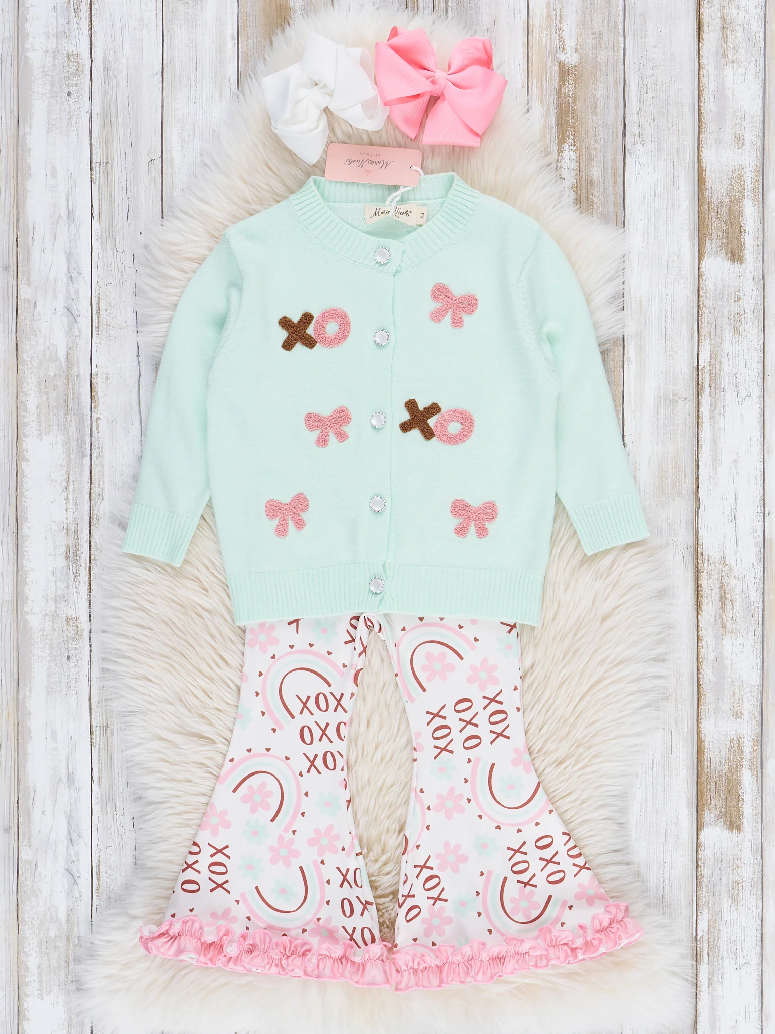 Mint & Pink XO Bows Bell Bottoms Outfit
