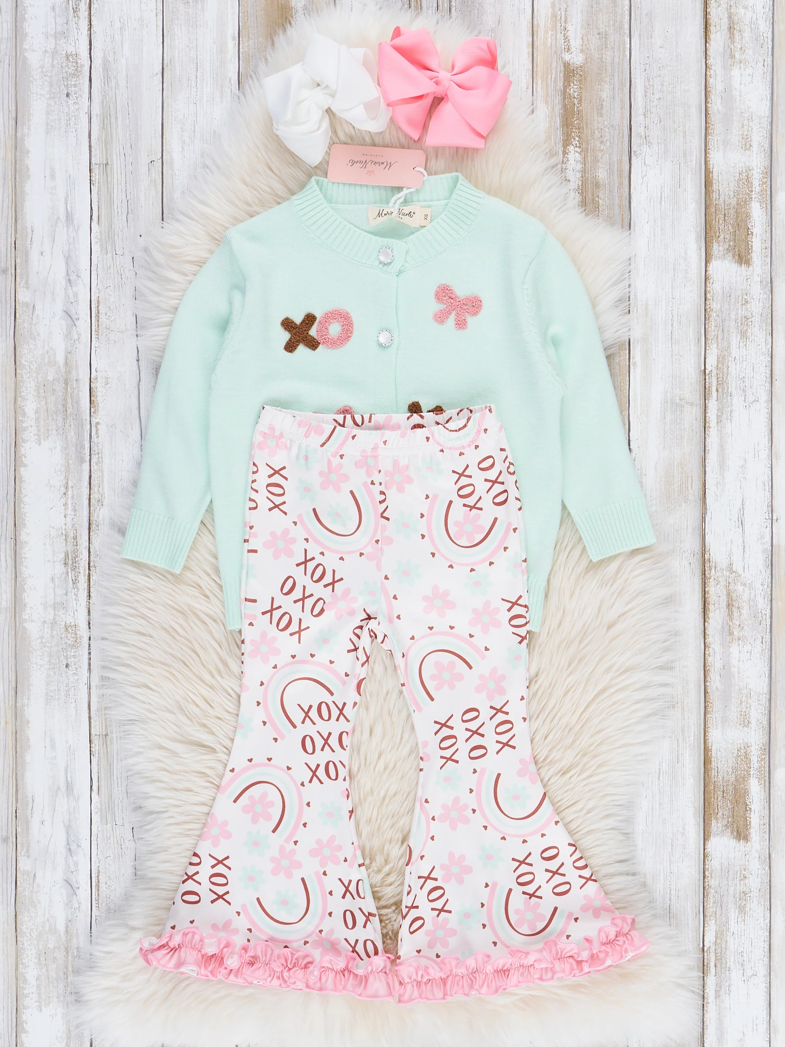 Mint & Pink XO Bows Bell Bottoms Outfit - Image 2