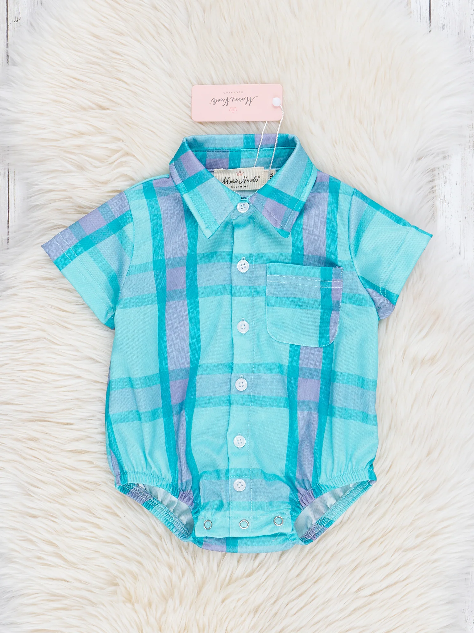 Teal Plaid Button Up Bubble Romper
