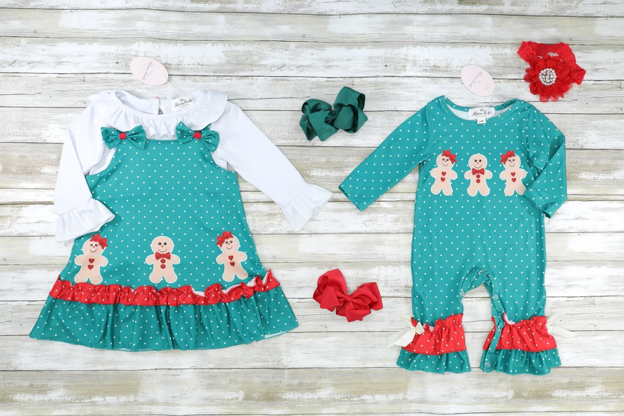 Teal Polka Dot Gingerbread Ruffle Romper - Image 2