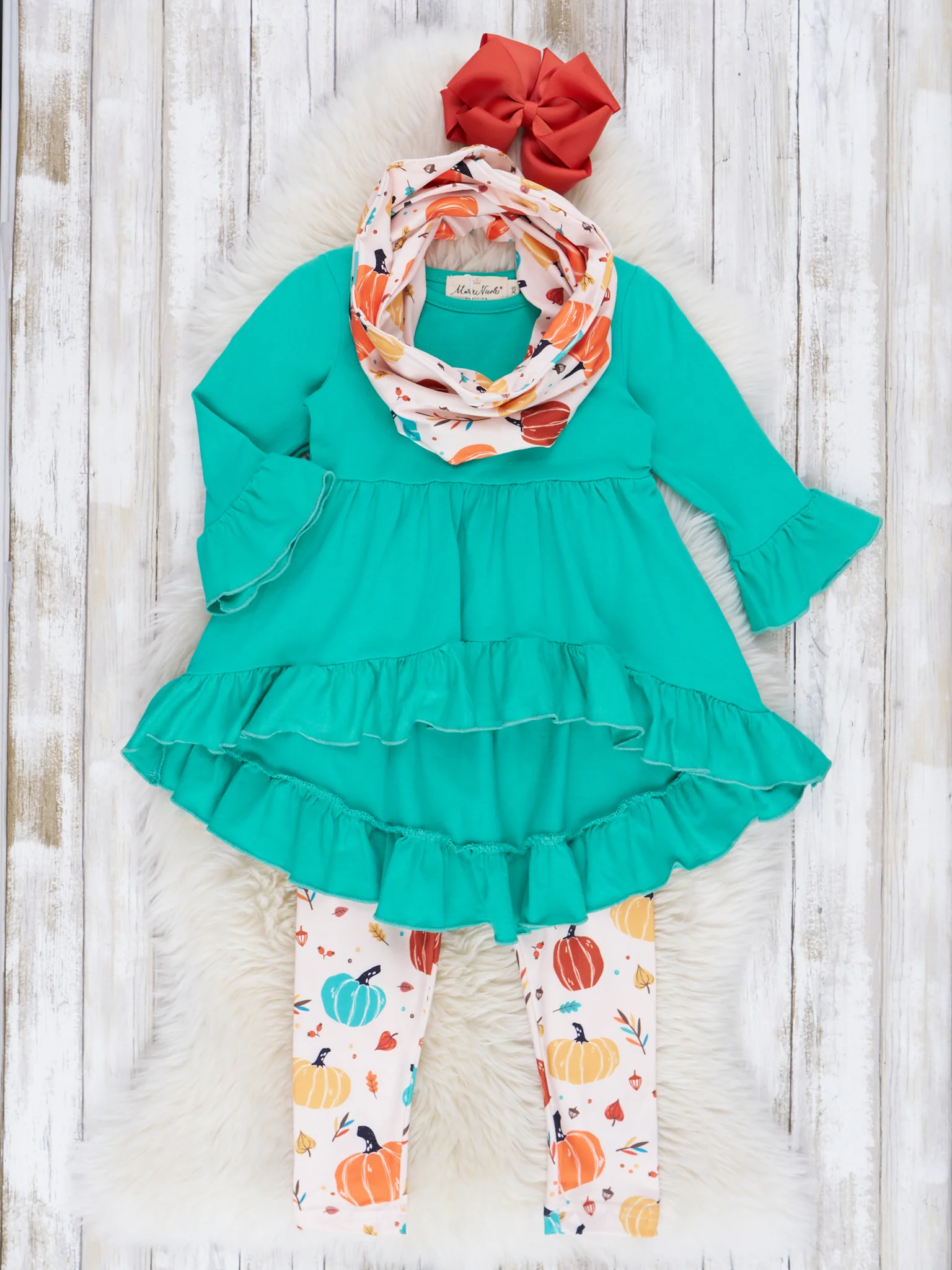 Teal Pumpkin Ruffle Scarf Outfit - Image 2