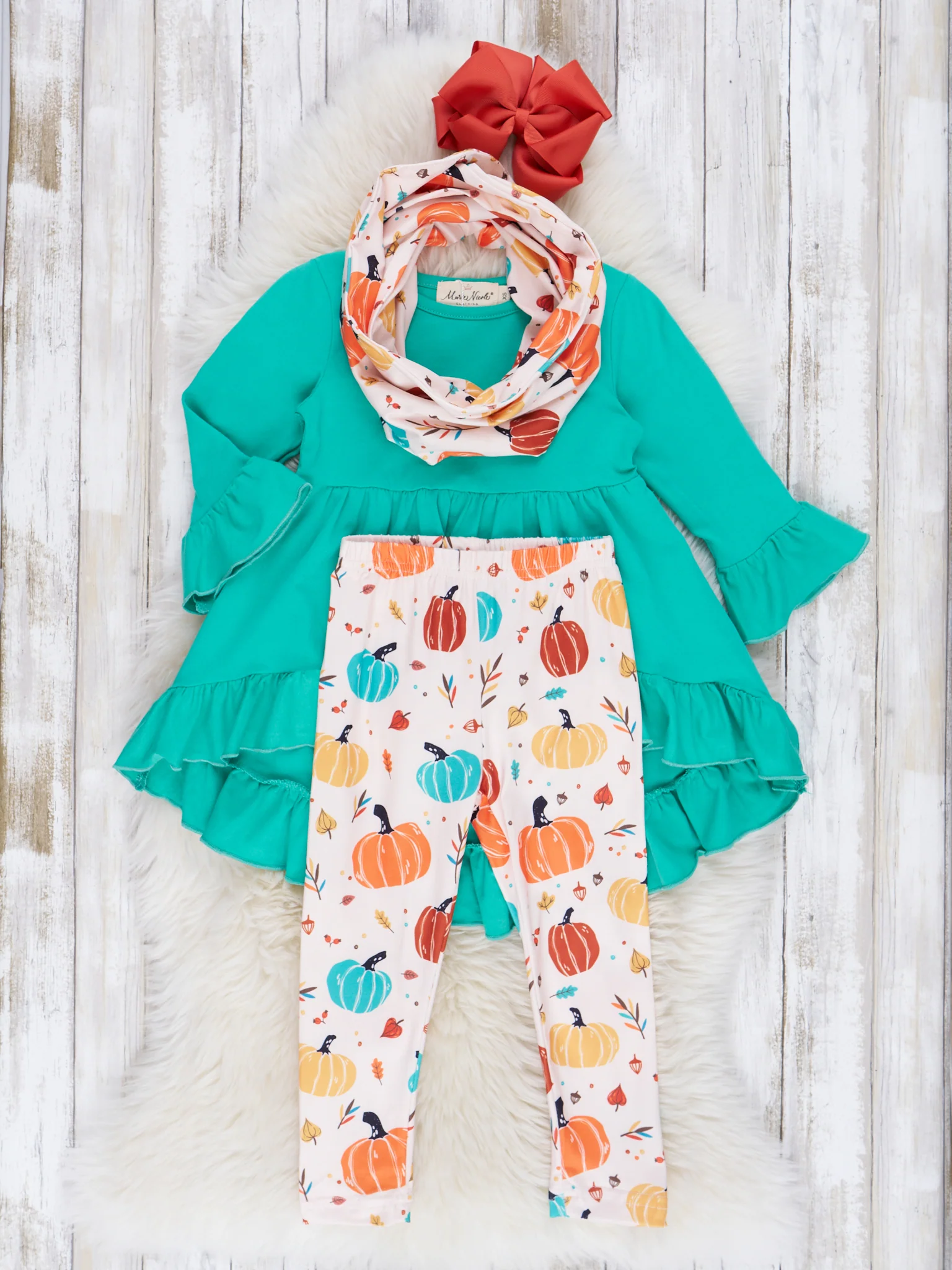 Teal Pumpkin Ruffle Scarf Outfit - Image 3