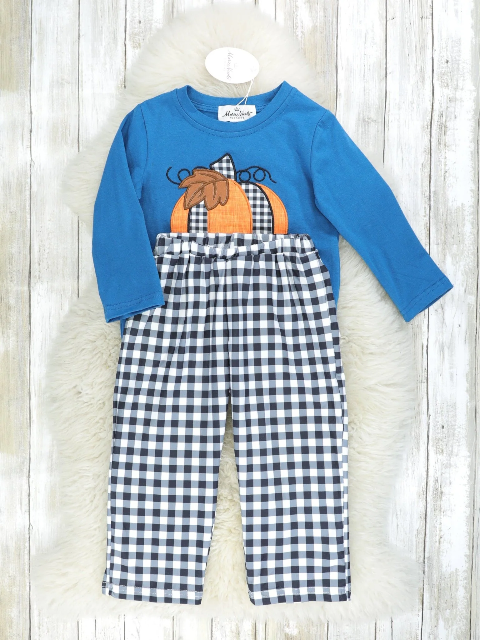 Teal Pumpkin Top & Gingham Pants Outfit - Image 2