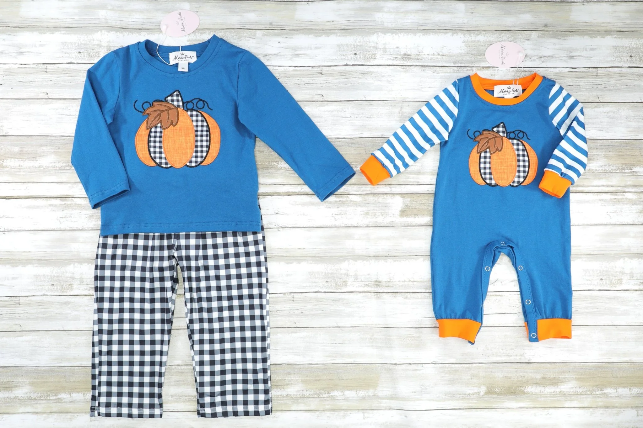 Teal Pumpkin Top & Gingham Pants Outfit - Image 3