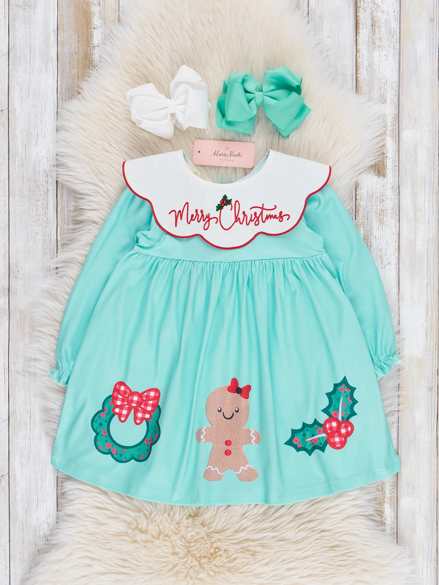 Teal & Red Gingham "Merry Christmas" Dress - Image 2