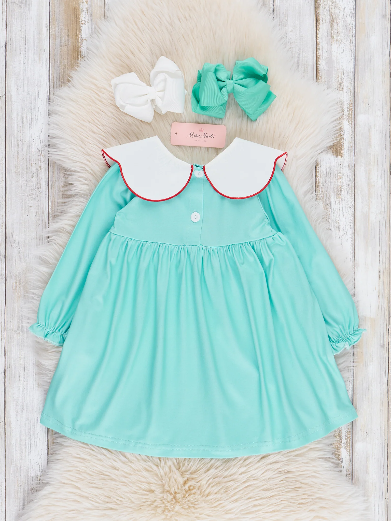 Teal & Red Gingham "Merry Christmas" Dress - Image 3