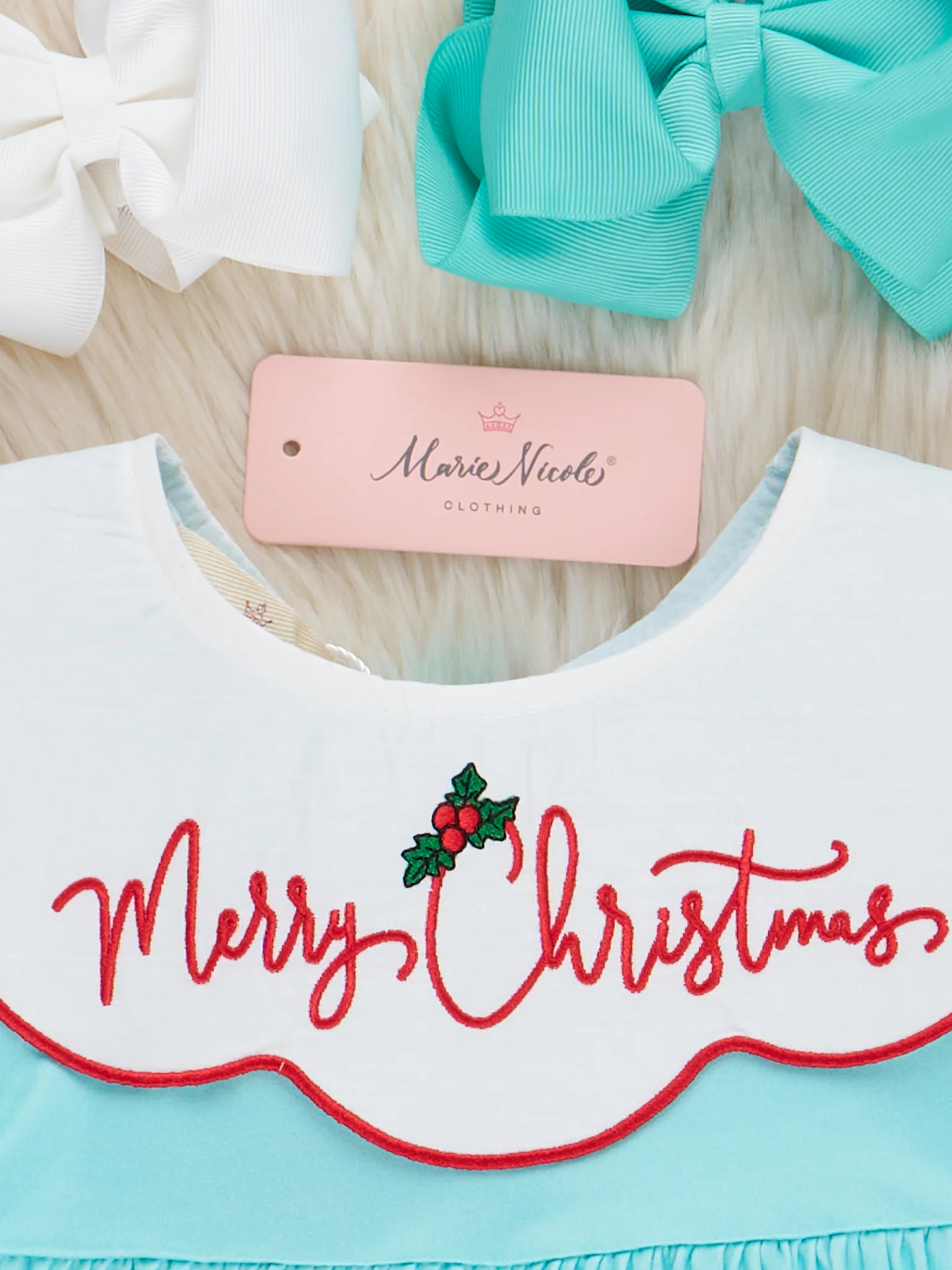 Teal & Red Gingham "Merry Christmas" Dress - Image 6
