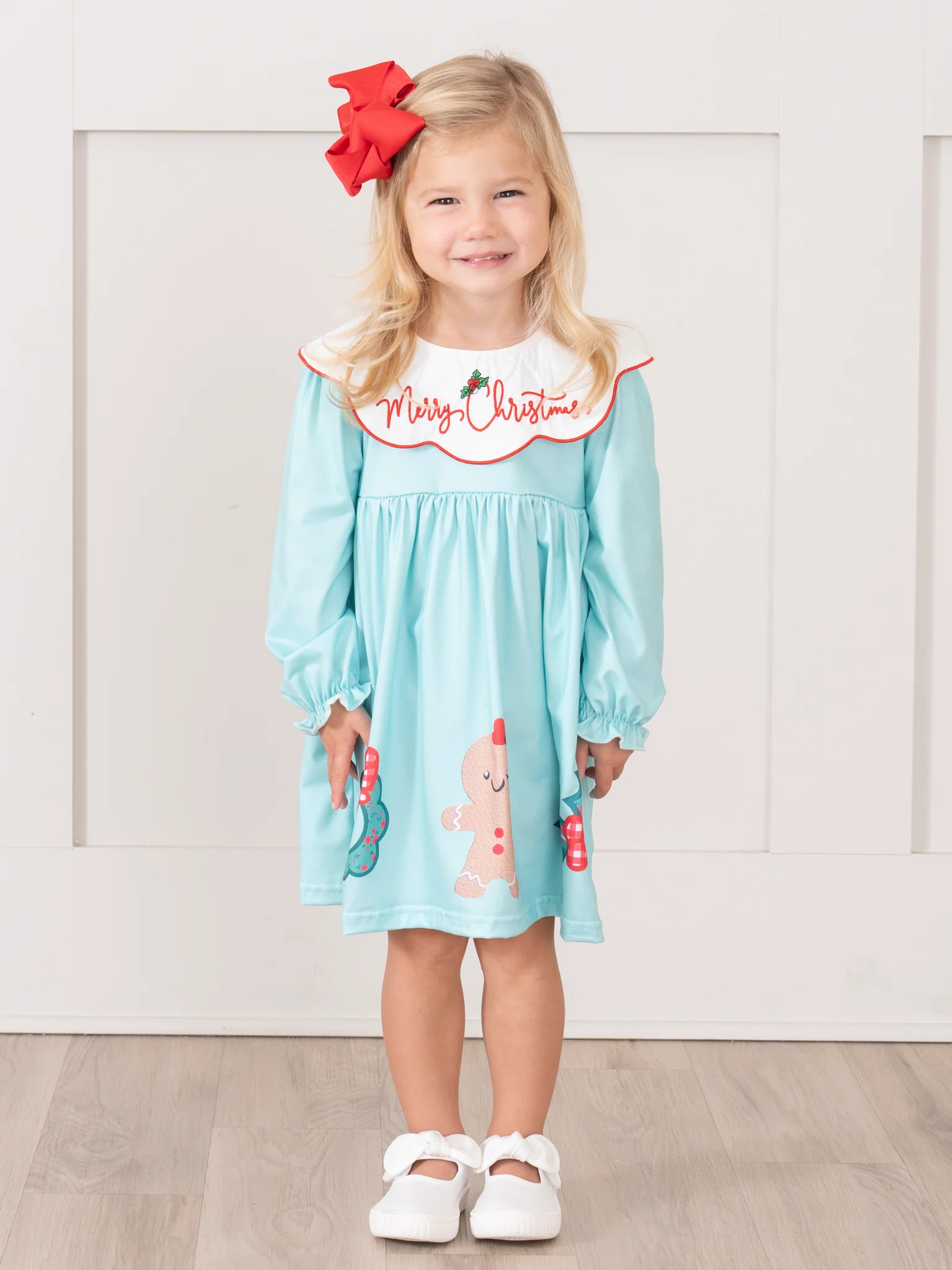 Teal & Red Gingham "Merry Christmas" Dress - Image 7