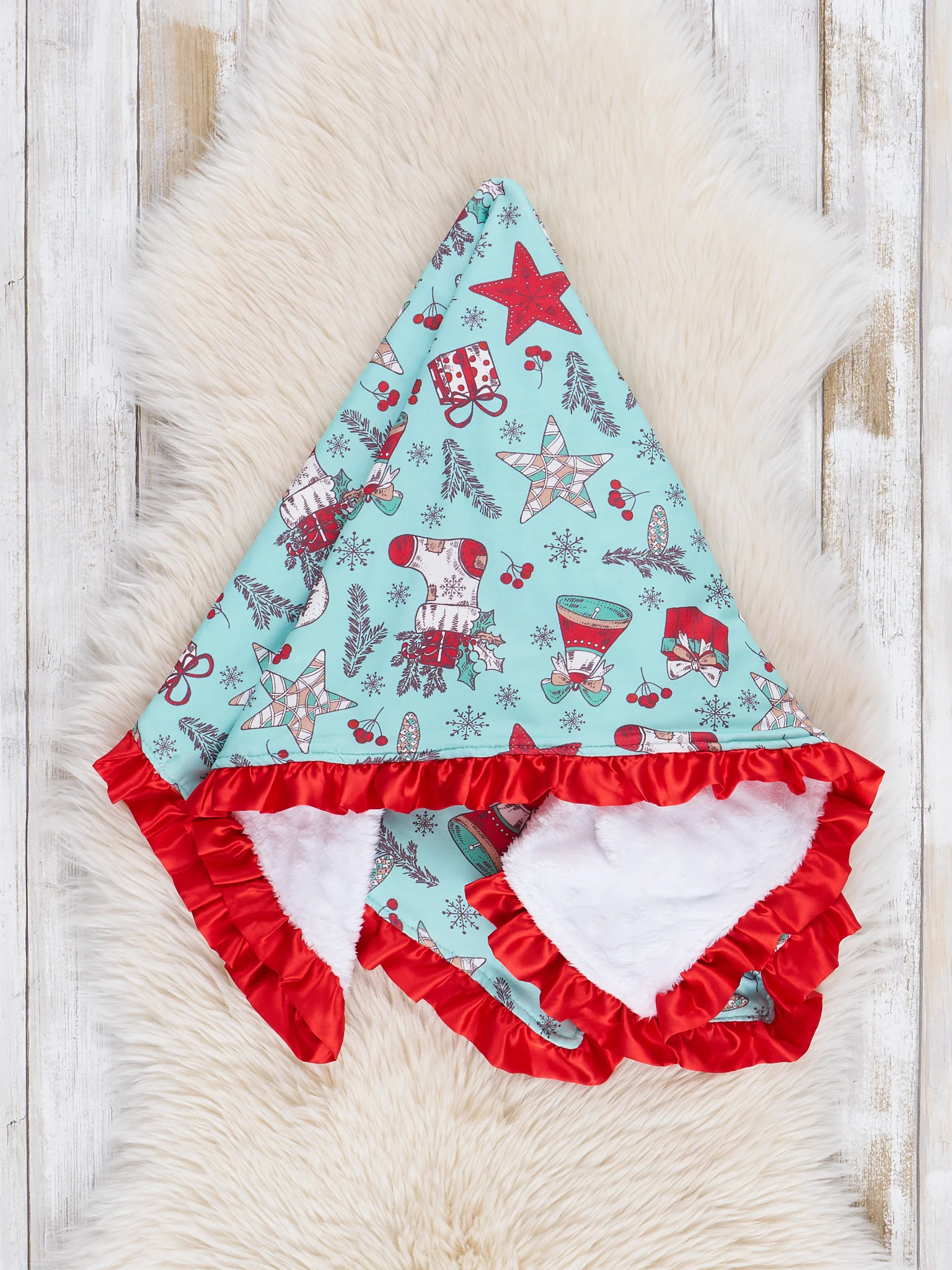 Teal & Red Holiday Joy Ruffle Minky Blanket