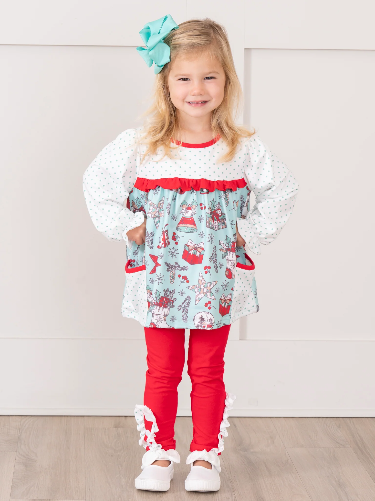 Teal & Red Holiday Joy Ruffle Outfit