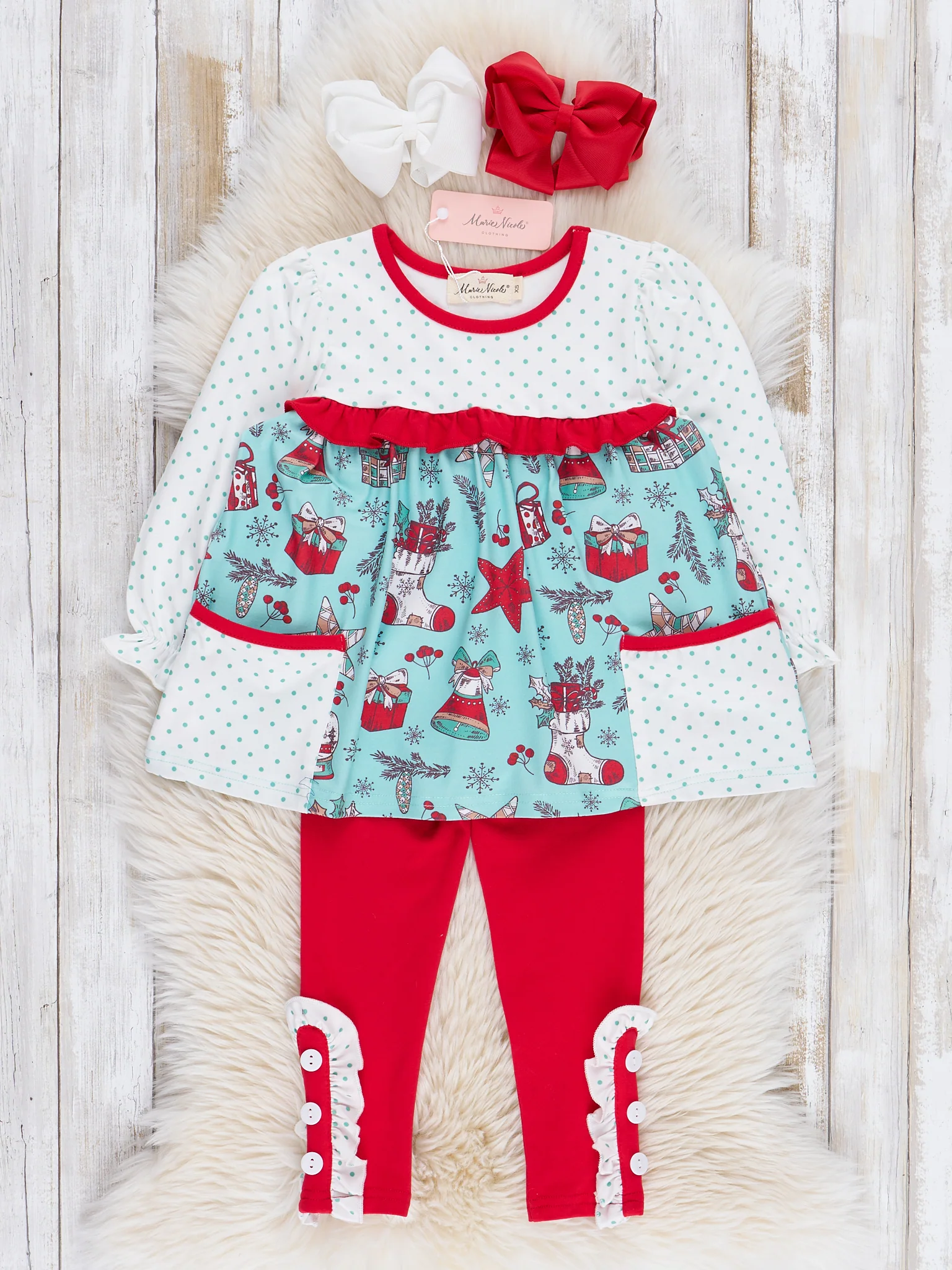 Teal & Red Holiday Joy Ruffle Outfit - Image 2
