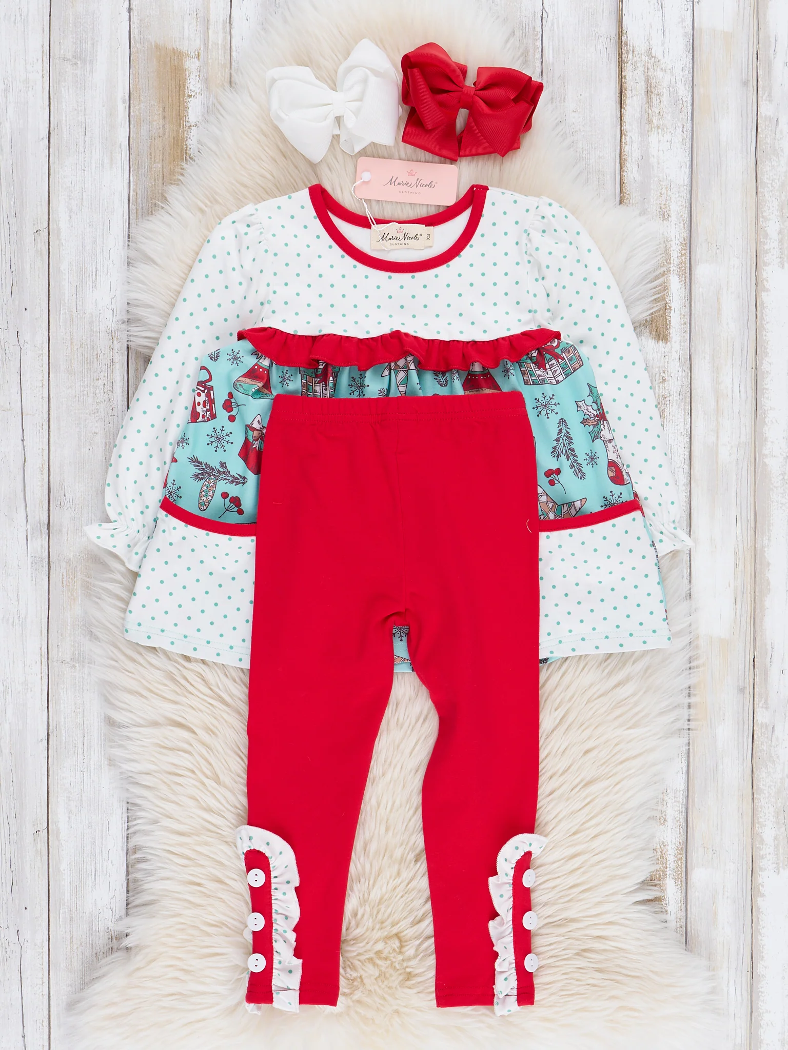 Teal & Red Holiday Joy Ruffle Outfit - Image 3