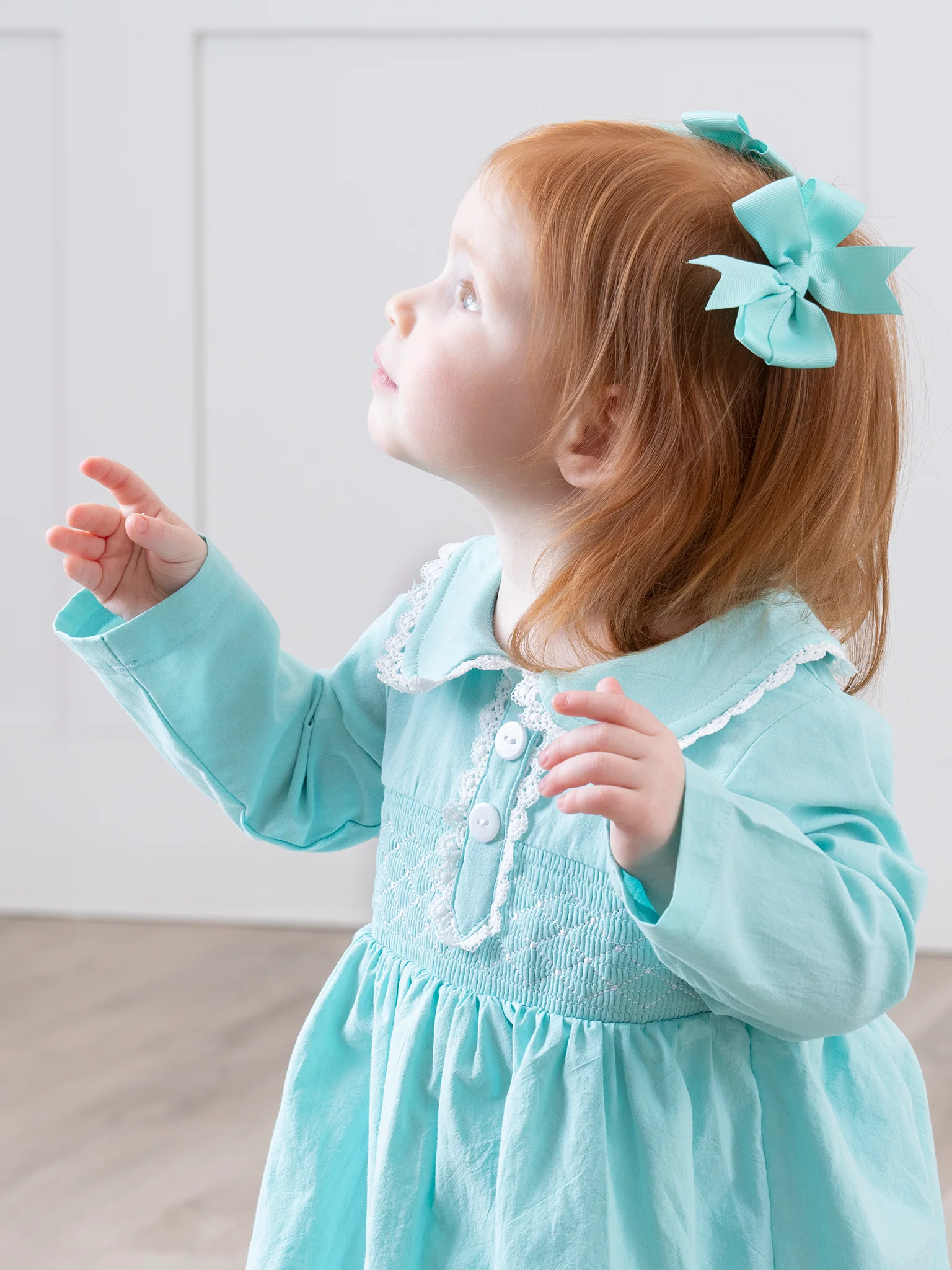 Teal Smocked Pom Pom Dress - Image 3
