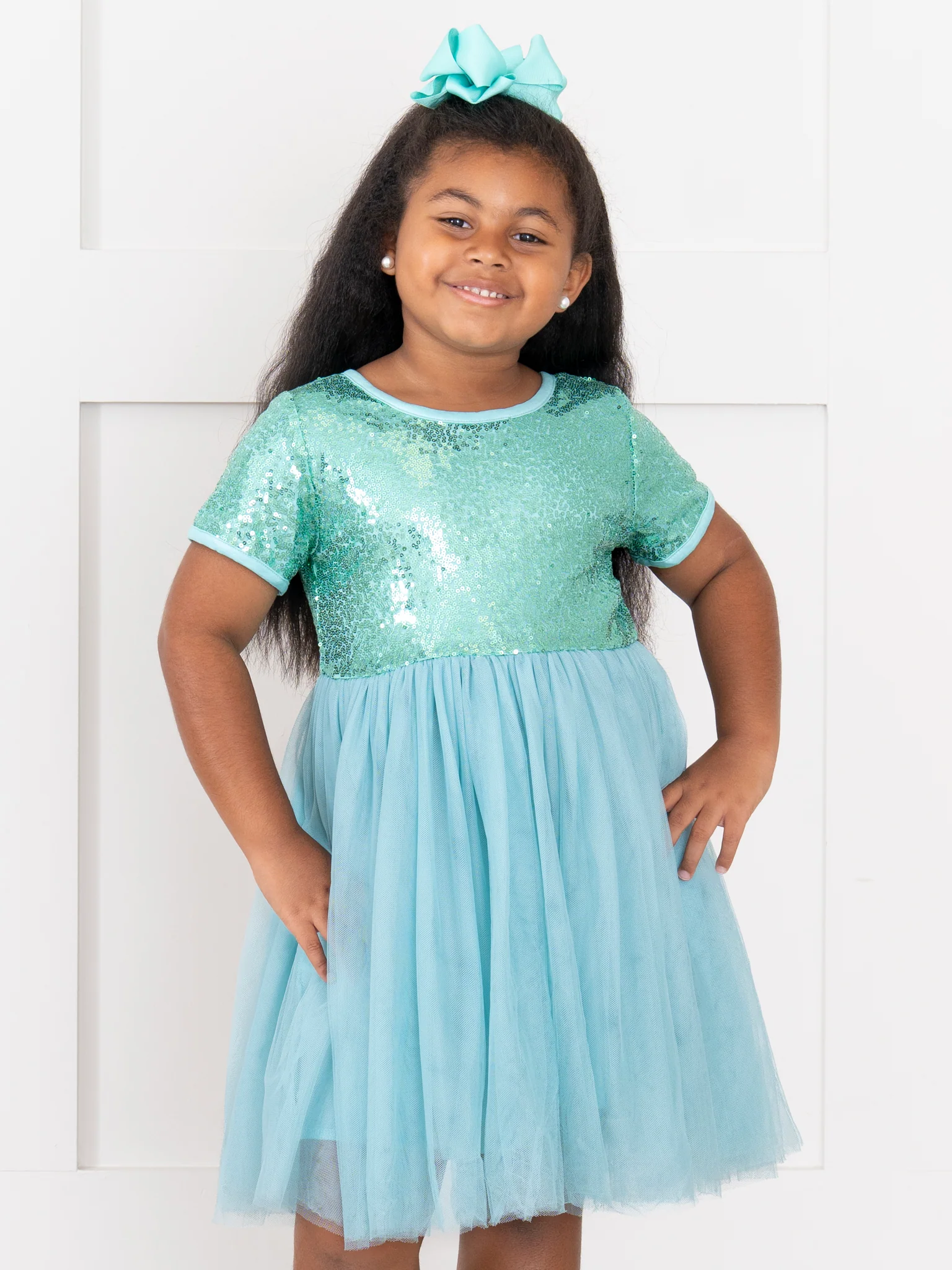 Teal Sparkly Tulle Swing Dress