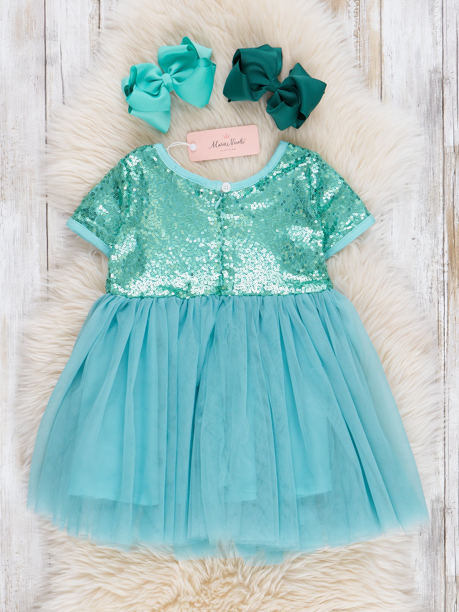 Teal Sparkly Tulle Swing Dress - Image 3